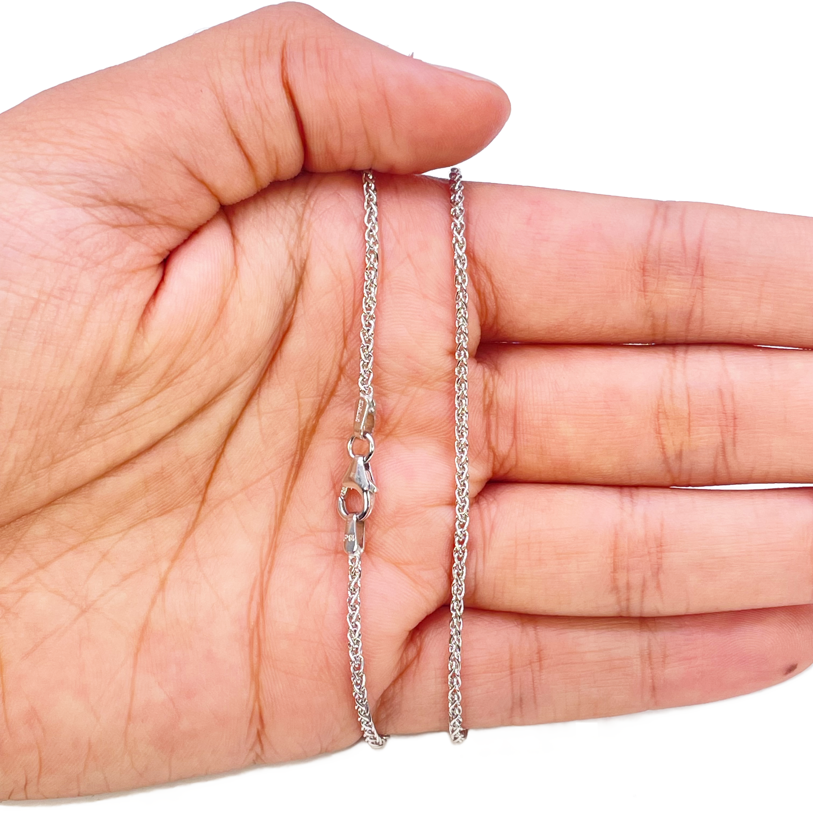 18ct White Gold Spiga Wheat Chain Necklace 20 Inches 1.6mm Width 
