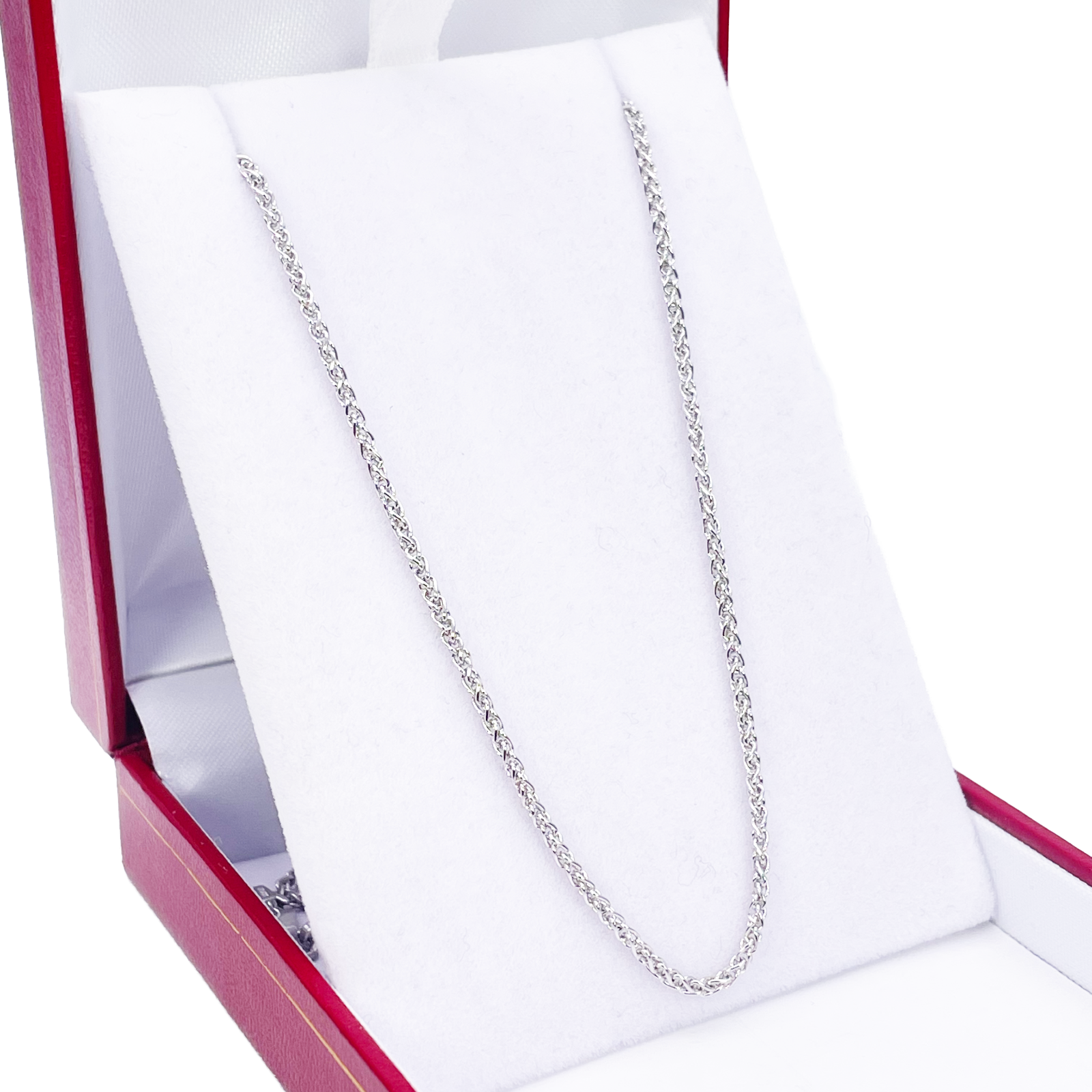18ct White Gold Spiga Wheat Chain Necklace 20 Inches 1.6mm Width 