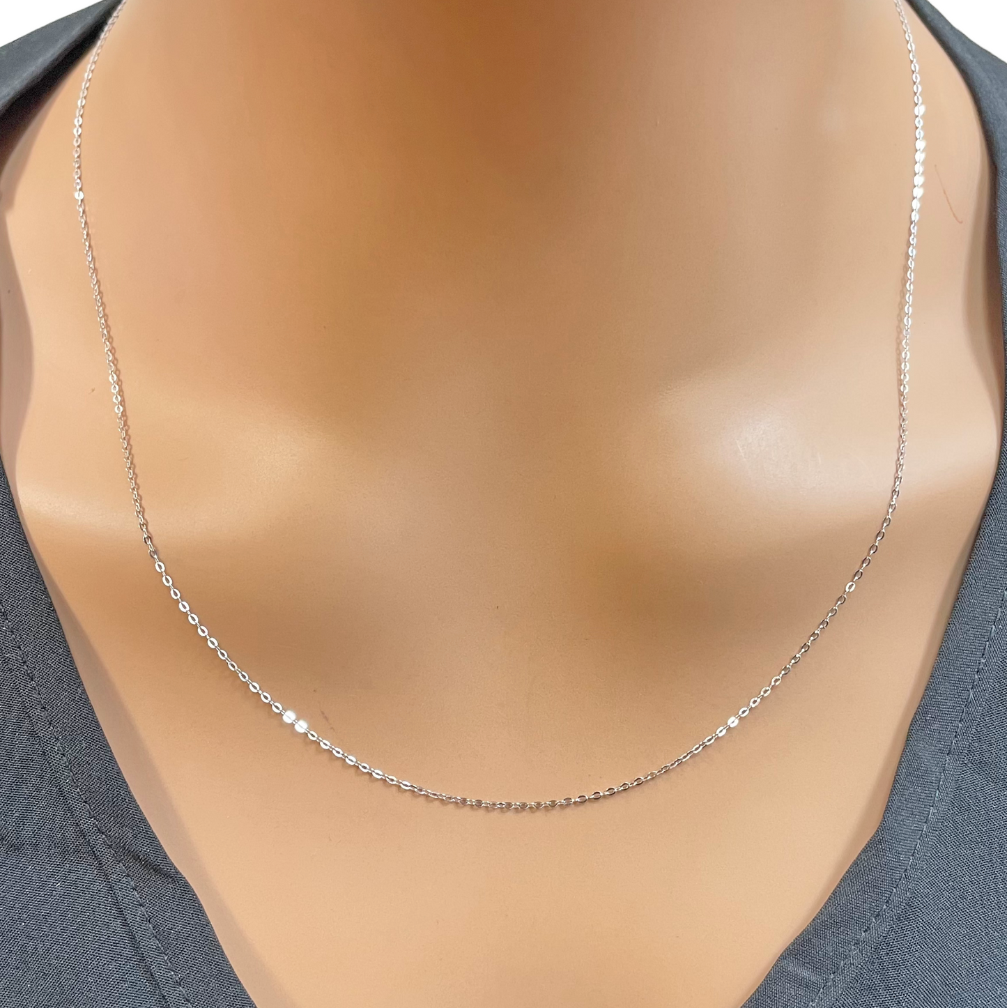 18ct White Gold Cable Chain Necklace 20 Inches 1mm Width 