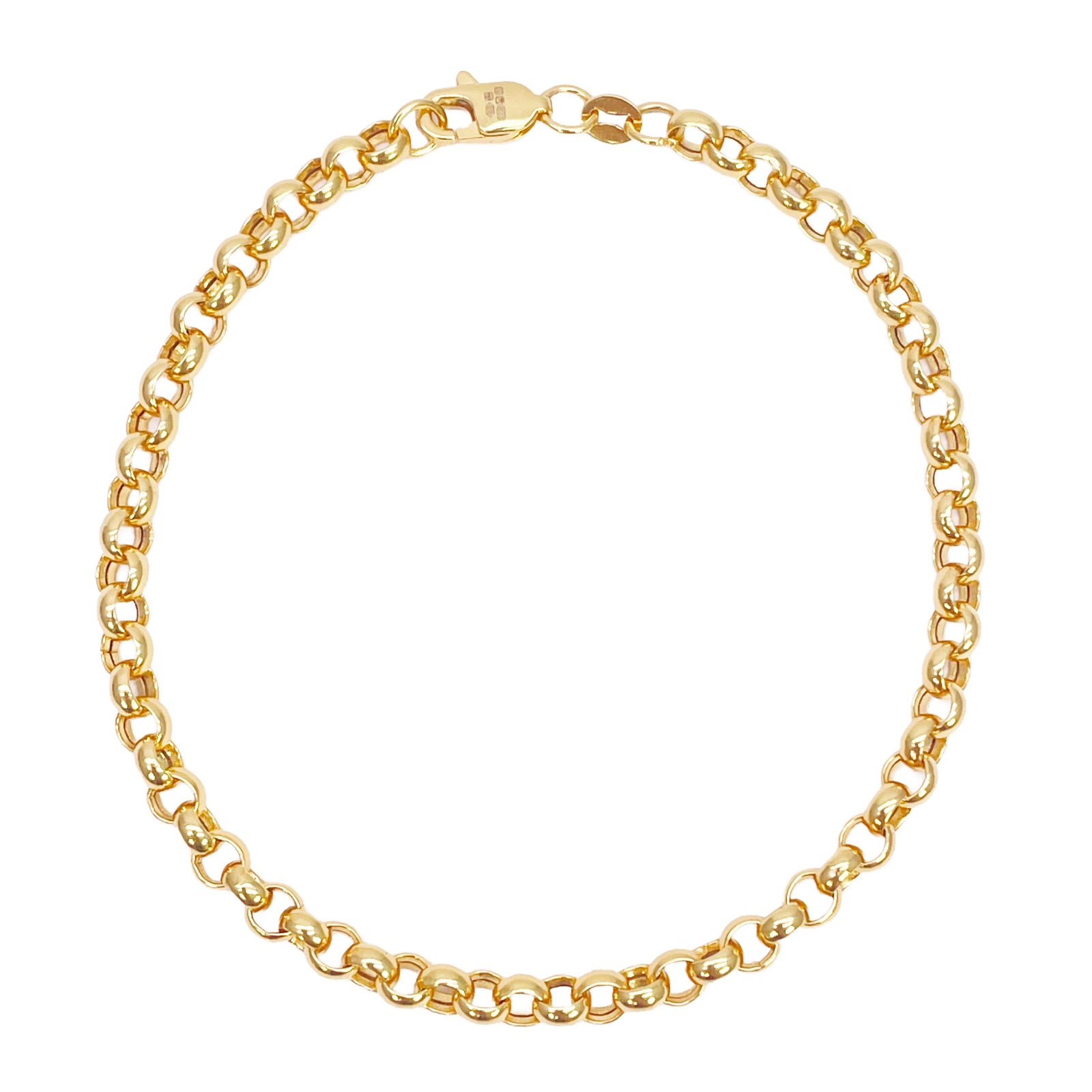 22ct Gold Rolo Bracelet High Polished Lightweight 7.5 Inches 3.9mm 
