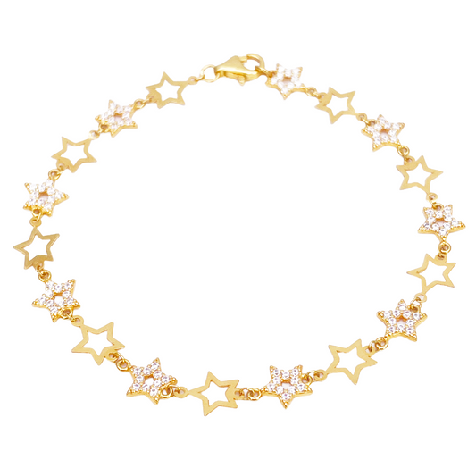 22ct Gold Cubic Zirconia Star Bracelet Lightweight High Polished 7 Inches 