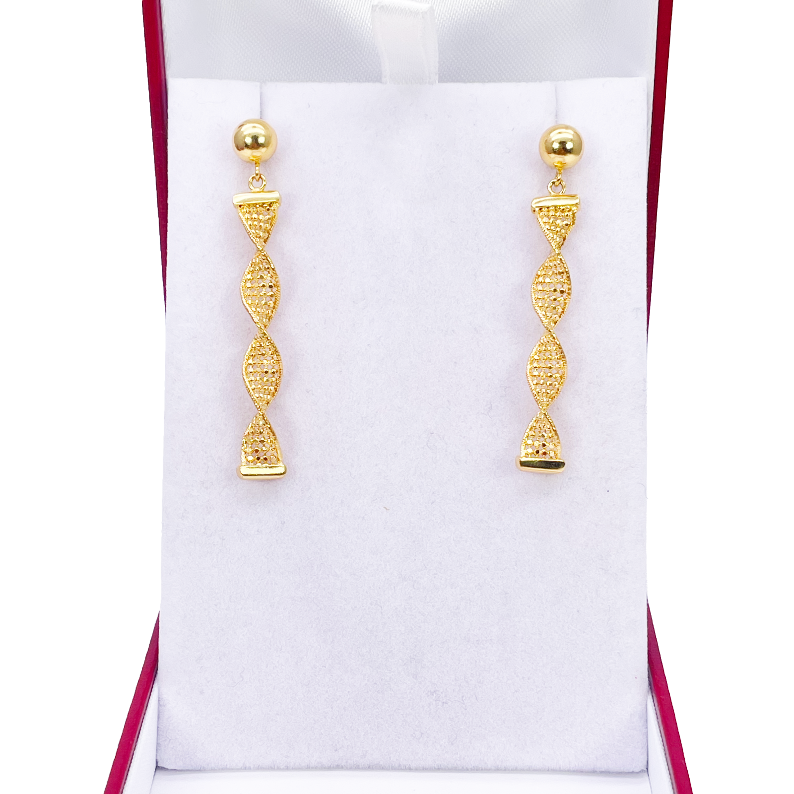 22ct Gold Drop Earrings Diamond Cut High Polished Twisted Studs 45x5.3mm 