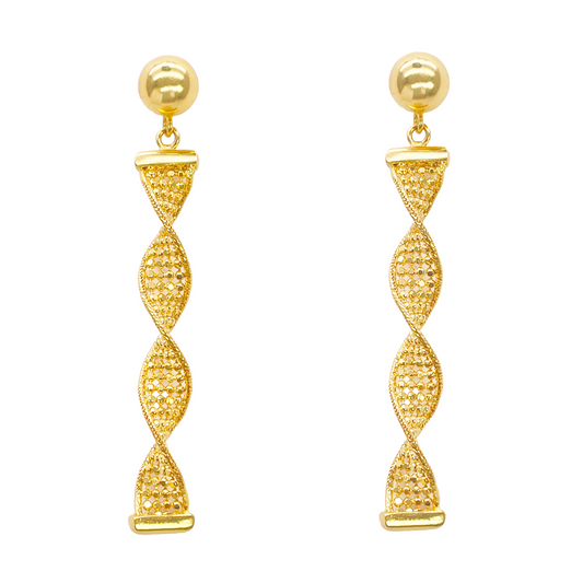 22ct Gold Drop Earrings Diamond Cut High Polished Twisted Studs 45x5.3mm 