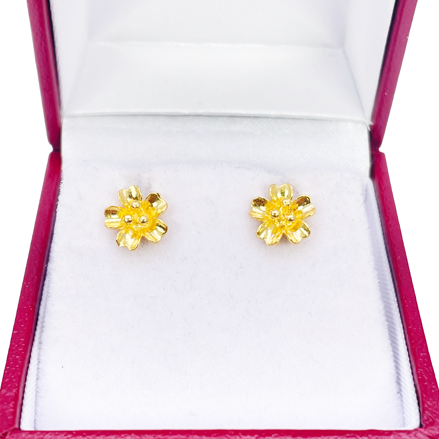 22ct Gold Floral Stud Earrings High Polish Flower Design 7.8mm Width 