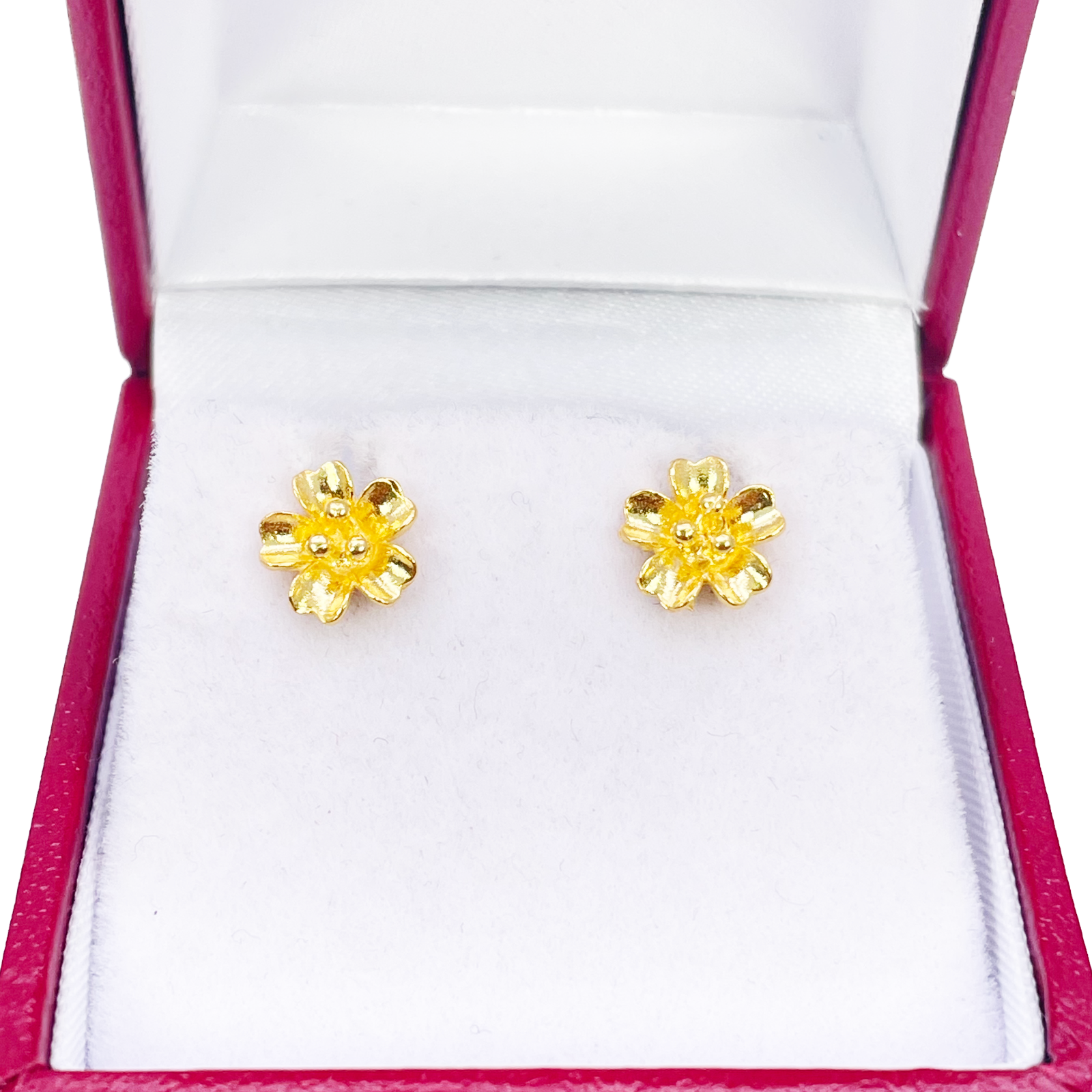 22ct Gold Floral Stud Earrings High Polish Flower Design 7.8mm Width 