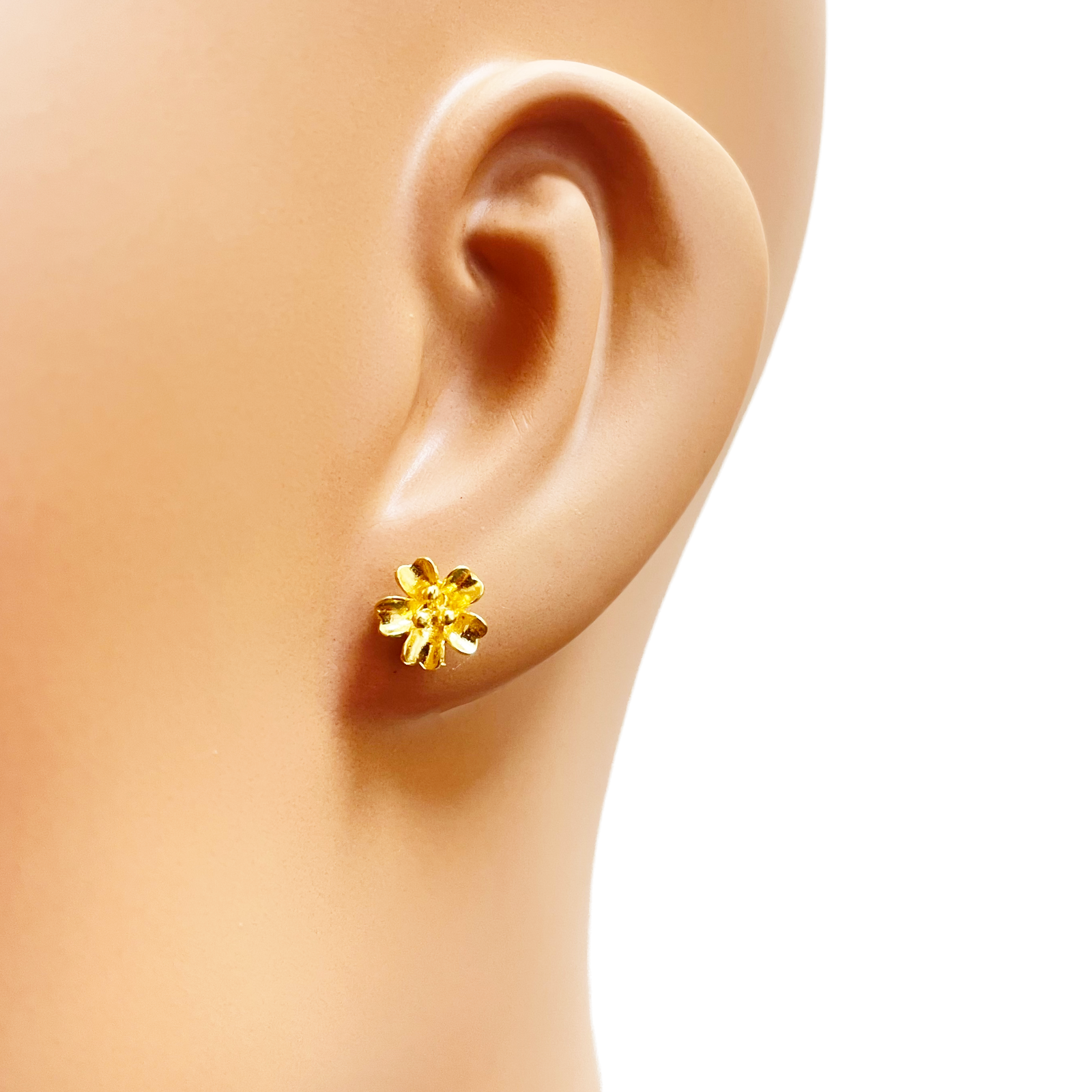 22ct Gold Floral Stud Earrings High Polish Flower Design 7.8mm Width 