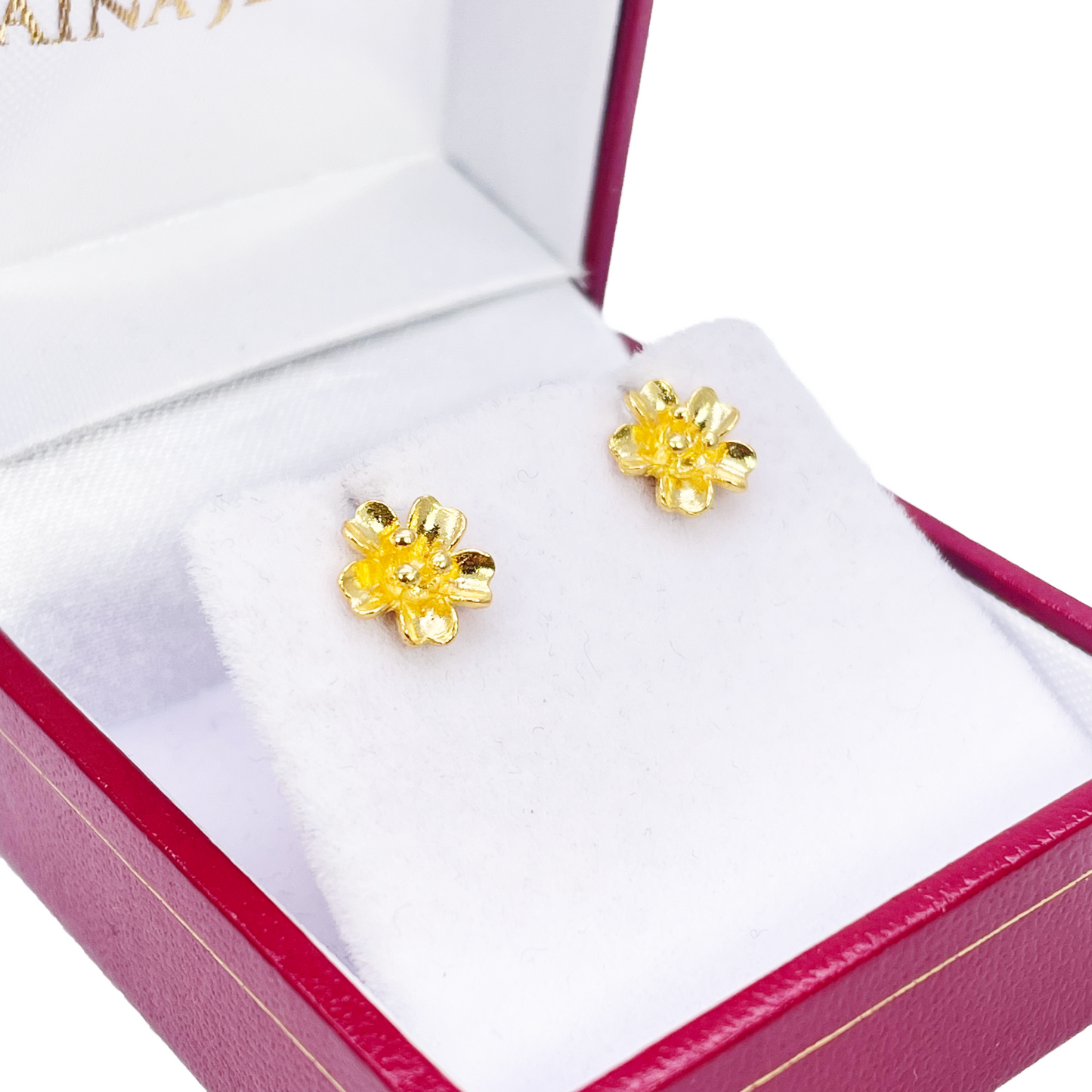 22ct Gold Floral Stud Earrings High Polish Flower Design 7.8mm Width 