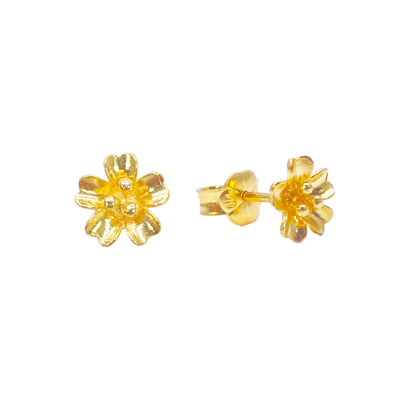 22ct Gold Floral Stud Earrings High Polish Flower Design 7.8mm Width 