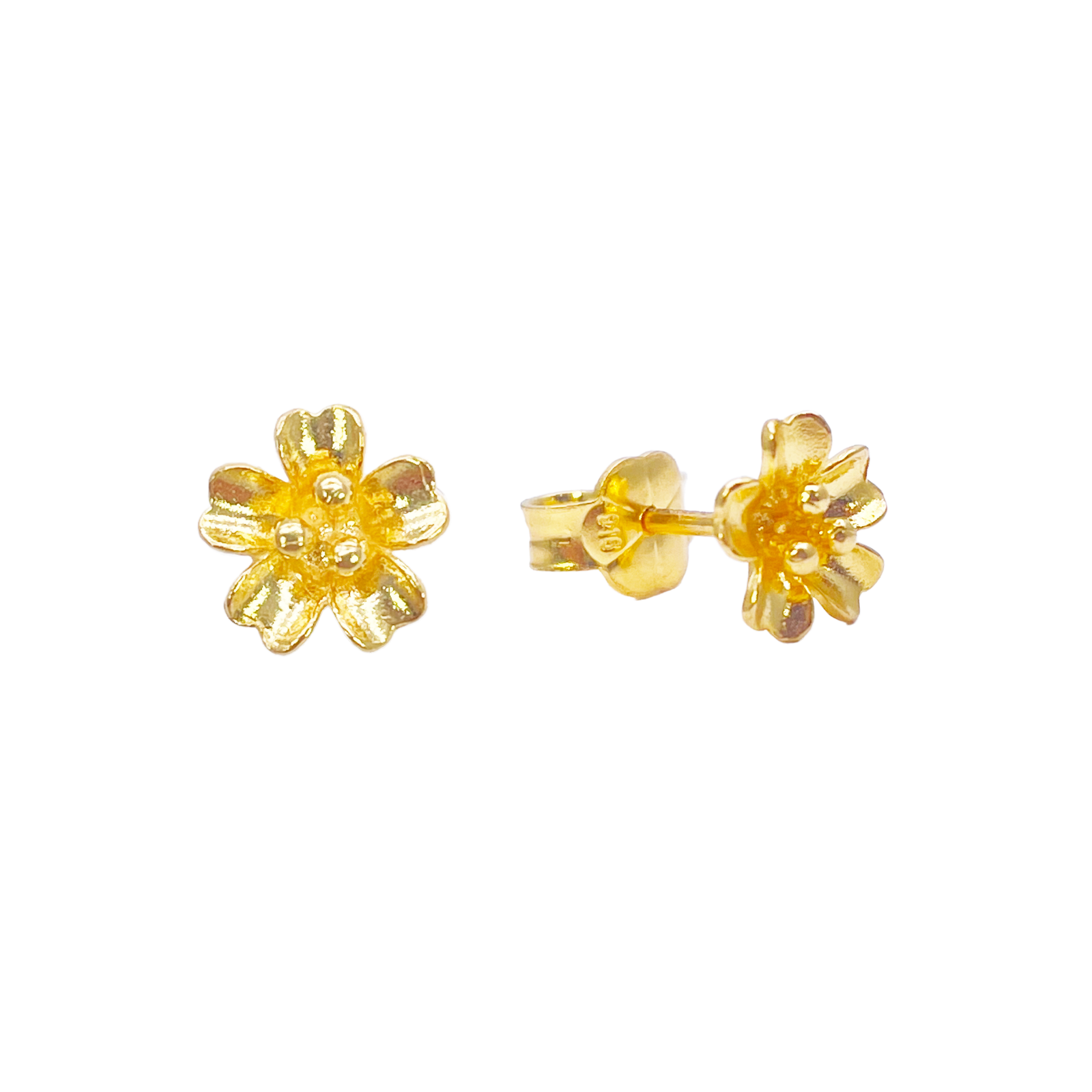 22ct Gold Floral Stud Earrings High Polish Flower Design 7.8mm Width 