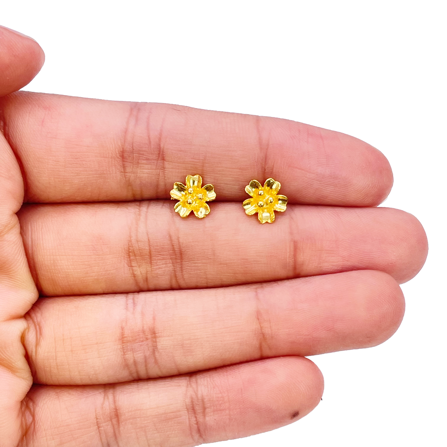 22ct Gold Floral Stud Earrings High Polish Flower Design 7.8mm Width 