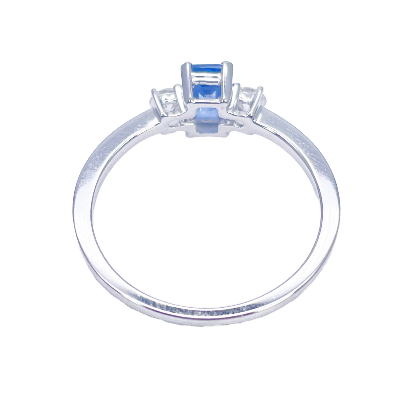 18ct Gold Sapphire Diamond Ring Natural Round & Emerald Cut Three-Stone 0.65ct  Diamond Ring