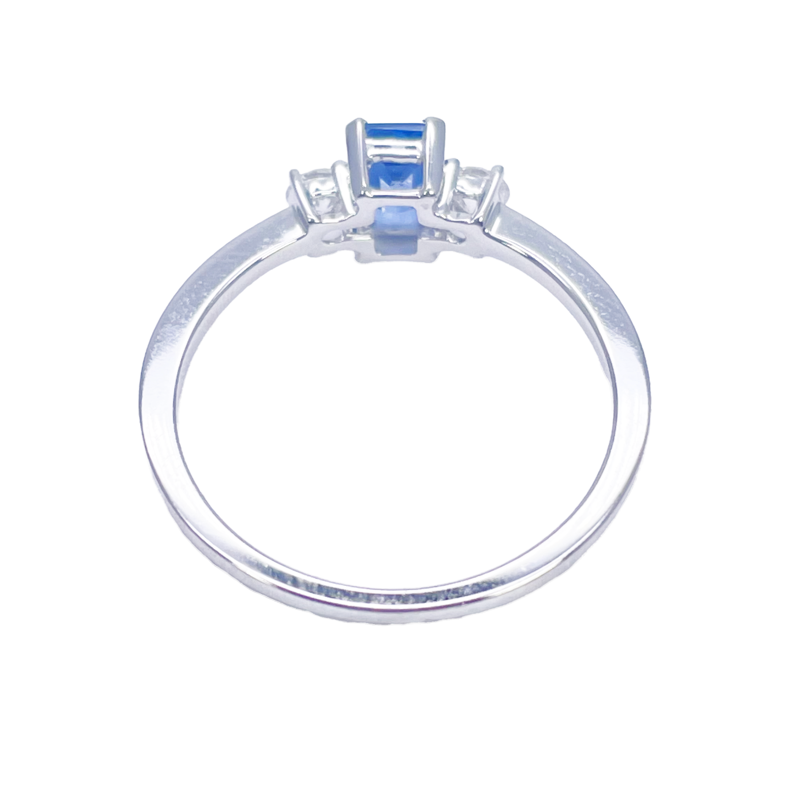 18ct Gold Sapphire Diamond Ring Natural Round & Emerald Cut Three-Stone 0.65ct  Diamond Ring