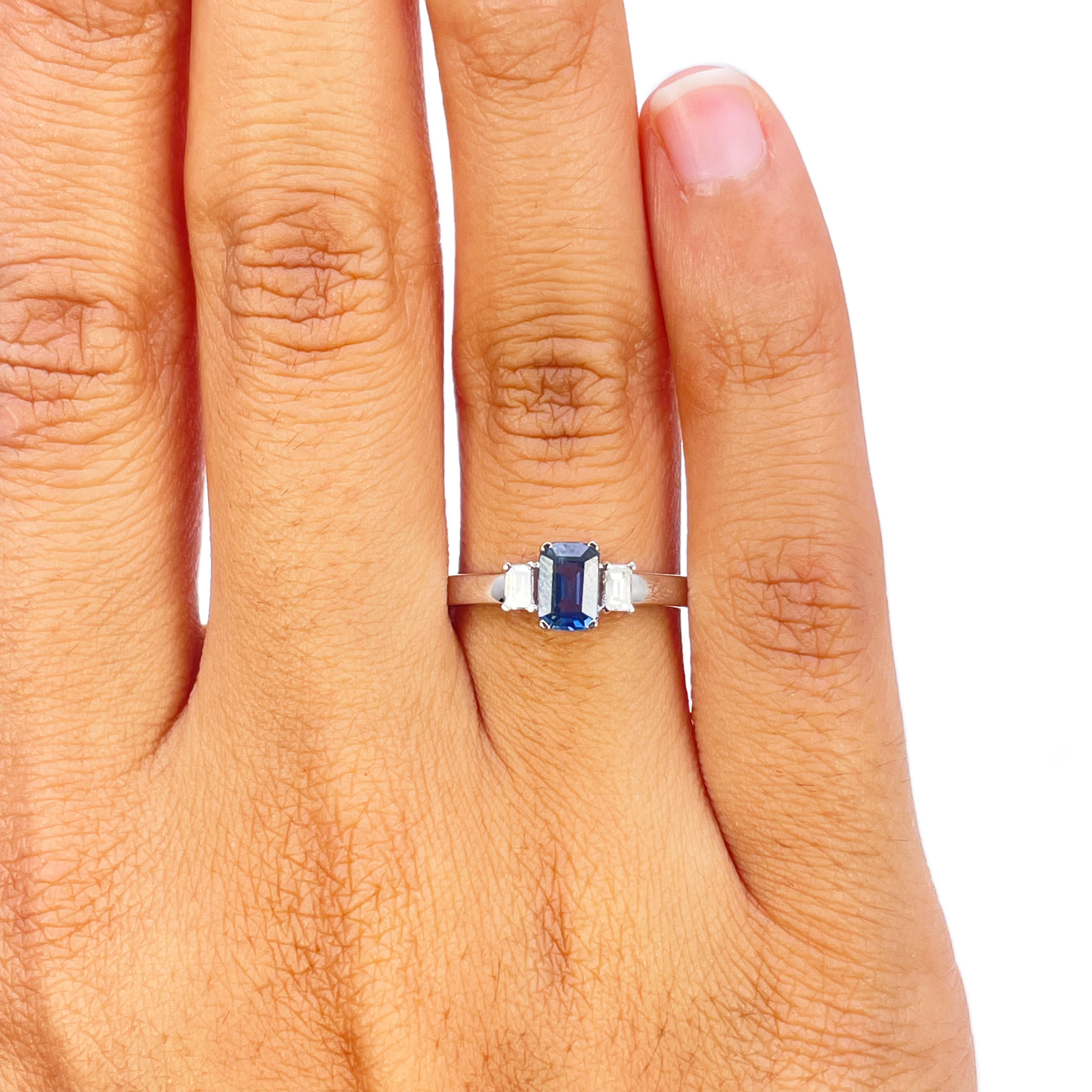 18ct Gold Sapphire Diamond Ring Natural Baguette & Emerald Cut 0.86ct  Diamond Ring