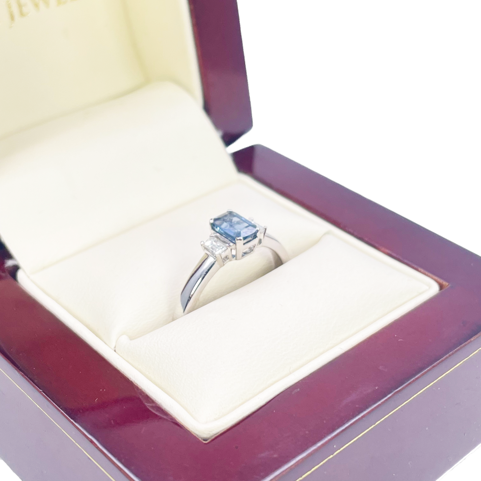 18ct Gold Sapphire Diamond Ring Natural Baguette & Emerald Cut 0.86ct  Diamond Ring