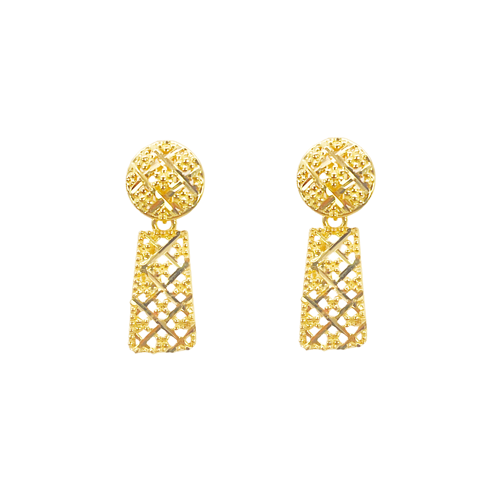 22ct Gold Drop Earrings Diamond Cut Mesh Sparkly Studs 