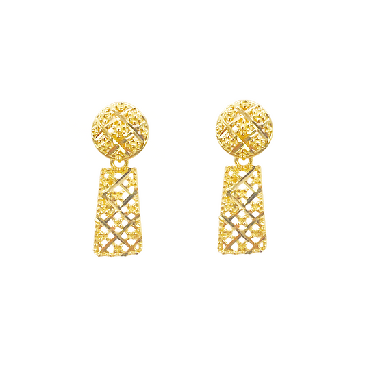 22ct Gold Drop Earrings Diamond Cut Mesh Sparkly Studs 