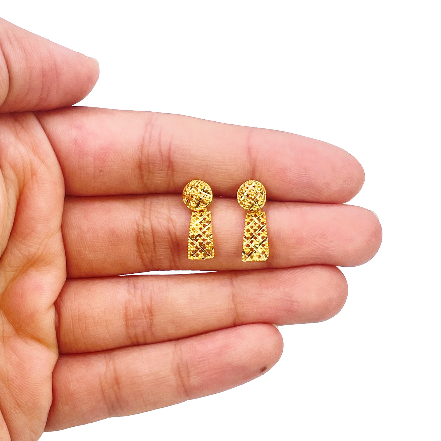 22ct Gold Drop Earrings Diamond Cut Mesh Sparkly Studs 