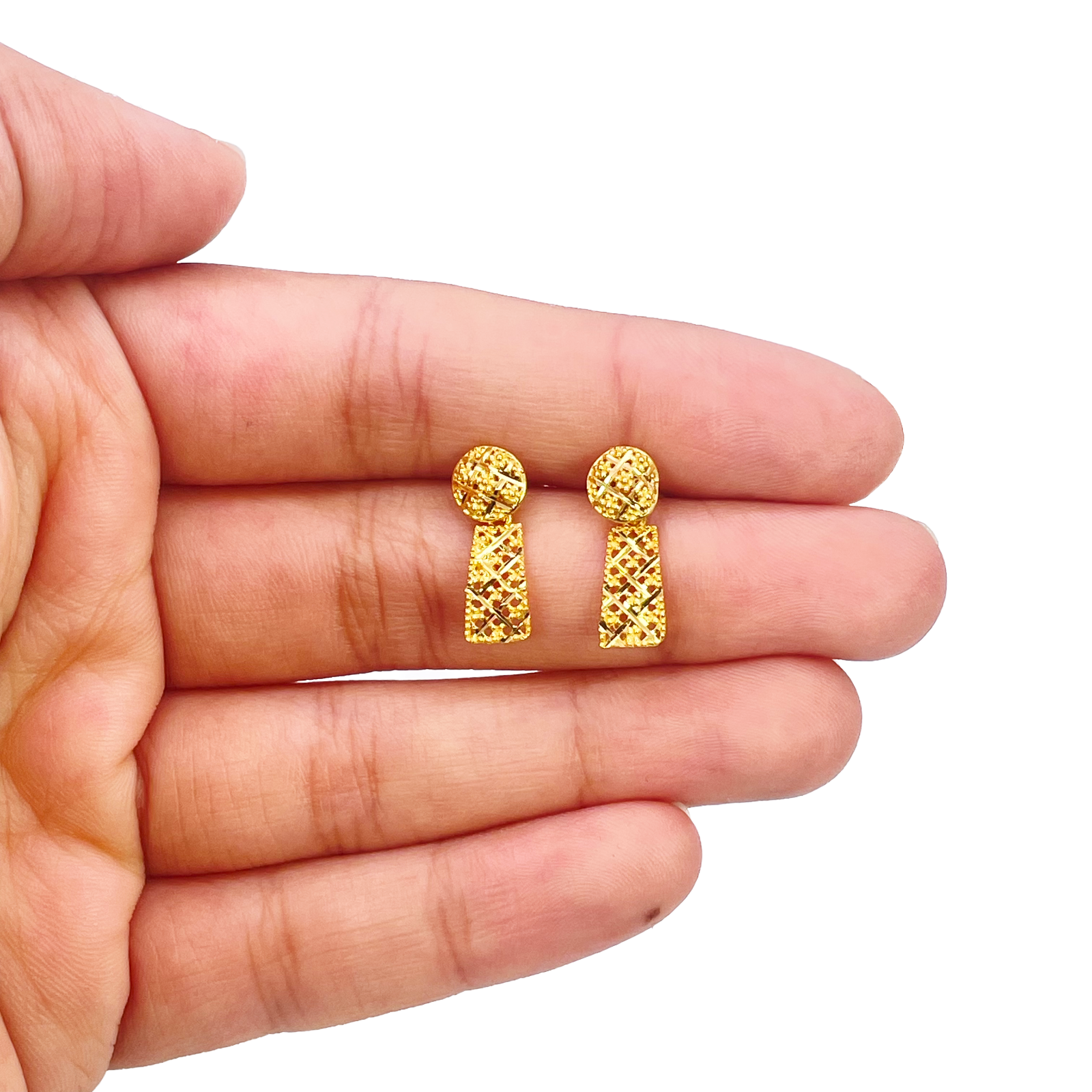 22ct Gold Drop Earrings Diamond Cut Mesh Sparkly Studs 