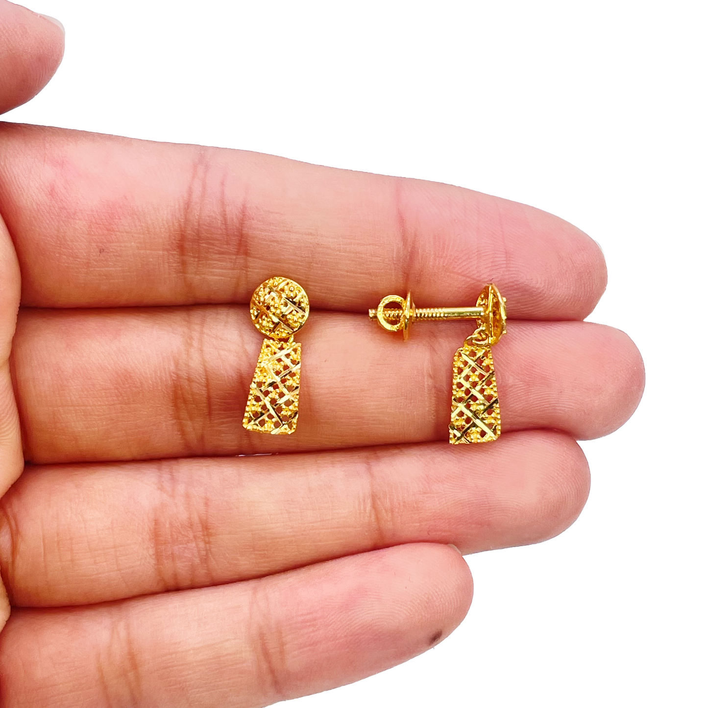22ct Gold Drop Earrings Diamond Cut Mesh Sparkly Studs 