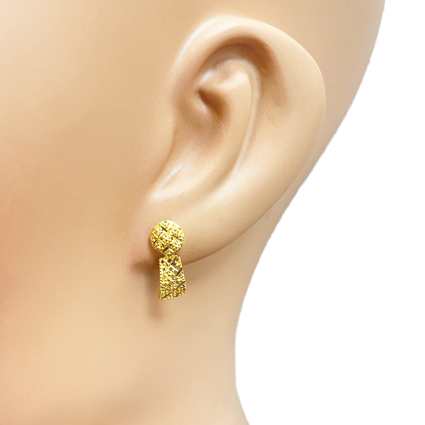 22ct Gold Drop Earrings Diamond Cut Mesh Sparkly Studs 