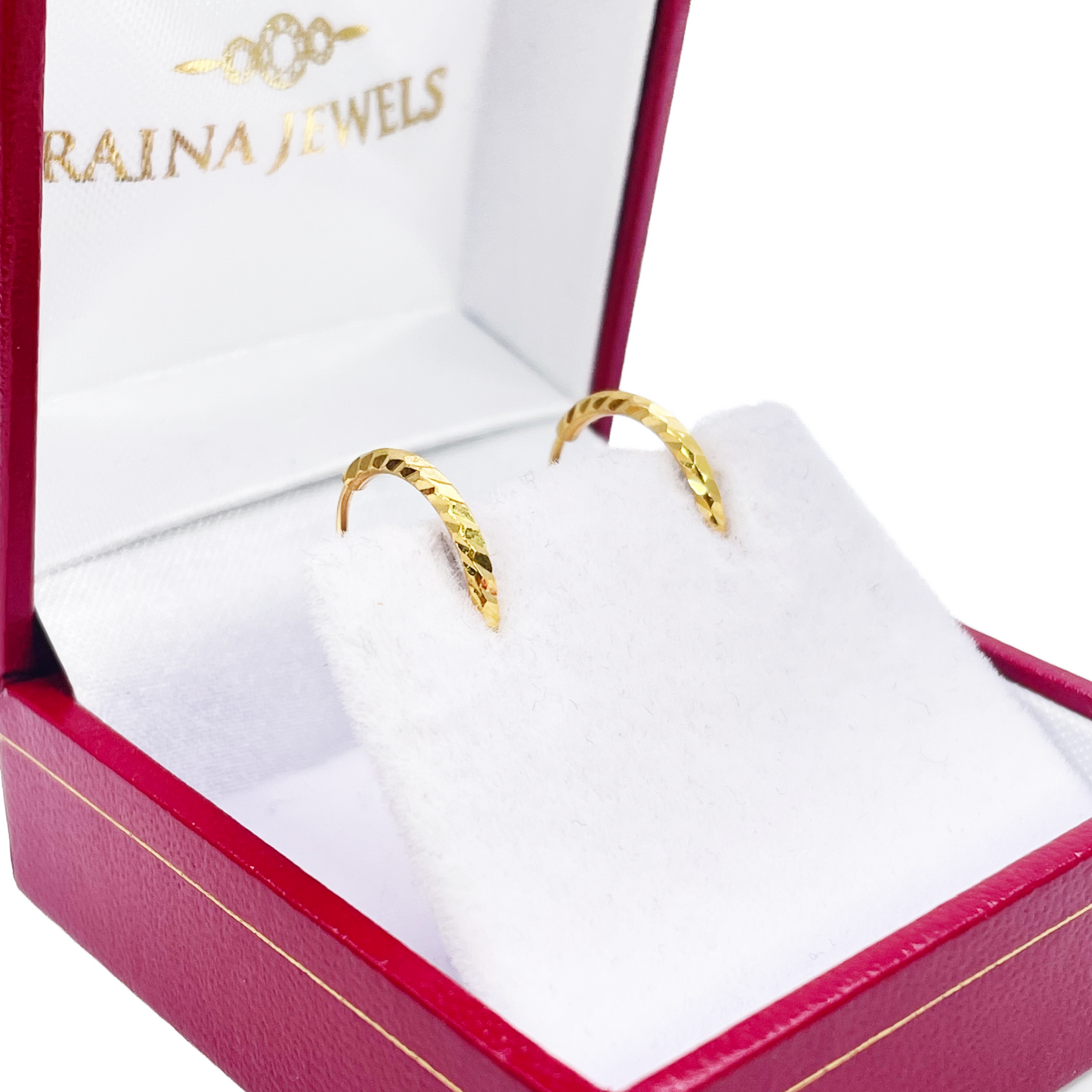 22ct Gold Hoops Diamond Cut High Polished Earrings 10.5mm Diameter 
