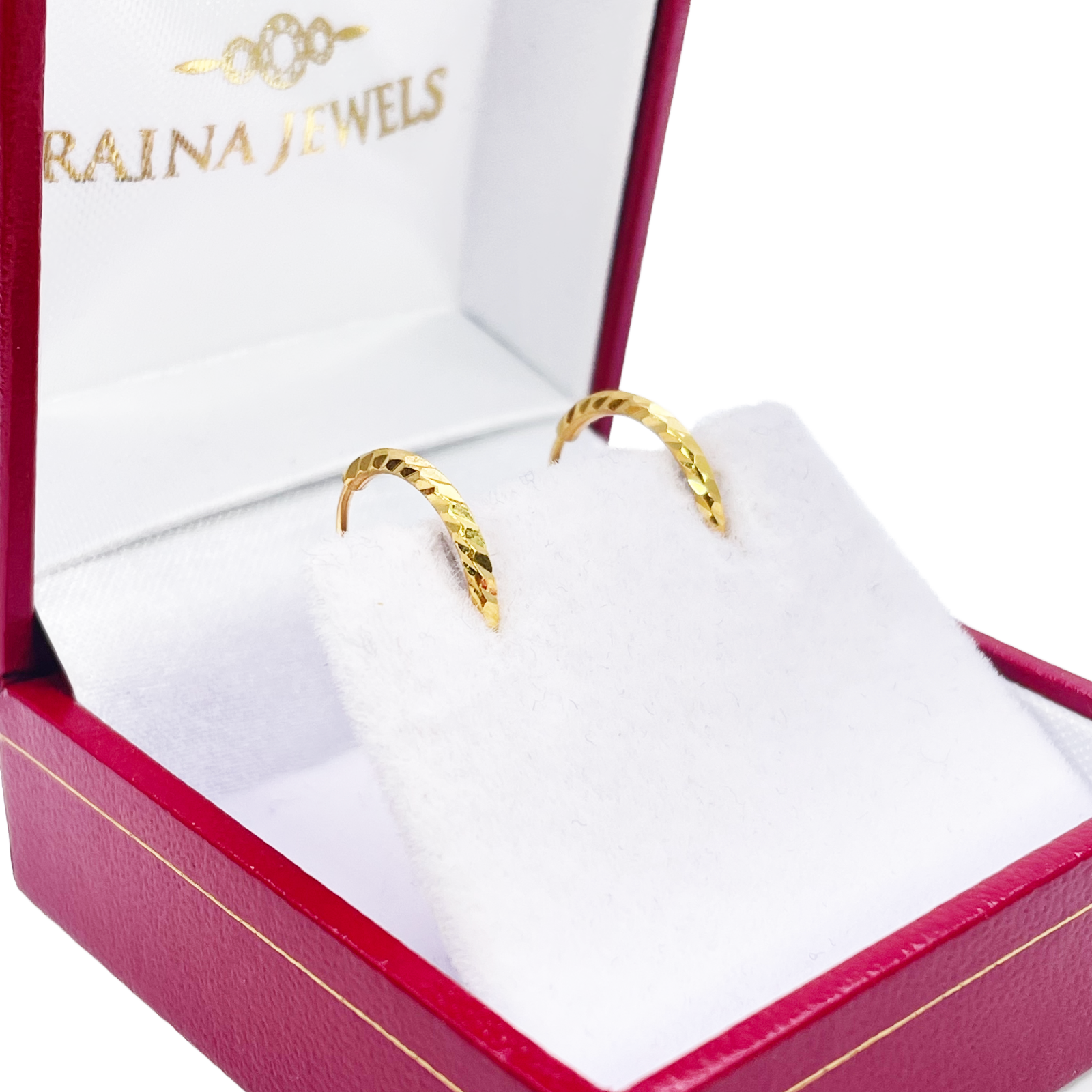 22ct Gold Hoops Diamond Cut High Polished Earrings 10.5mm Diameter 