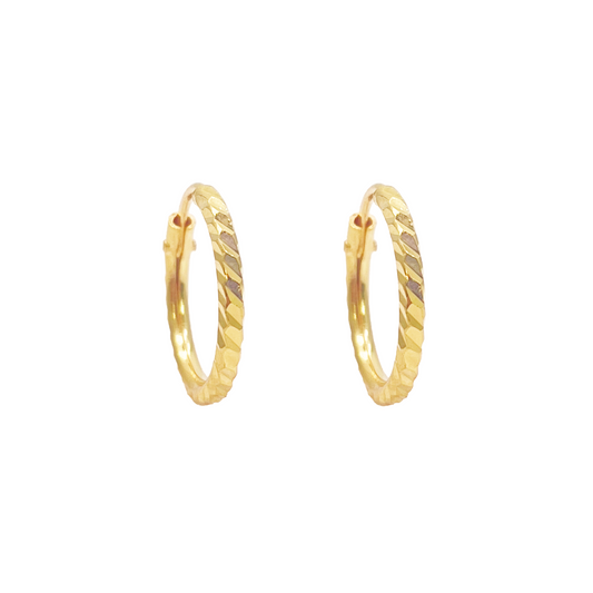 22ct Gold Hoops Diamond Cut High Polished Earrings 10.5mm Diameter 