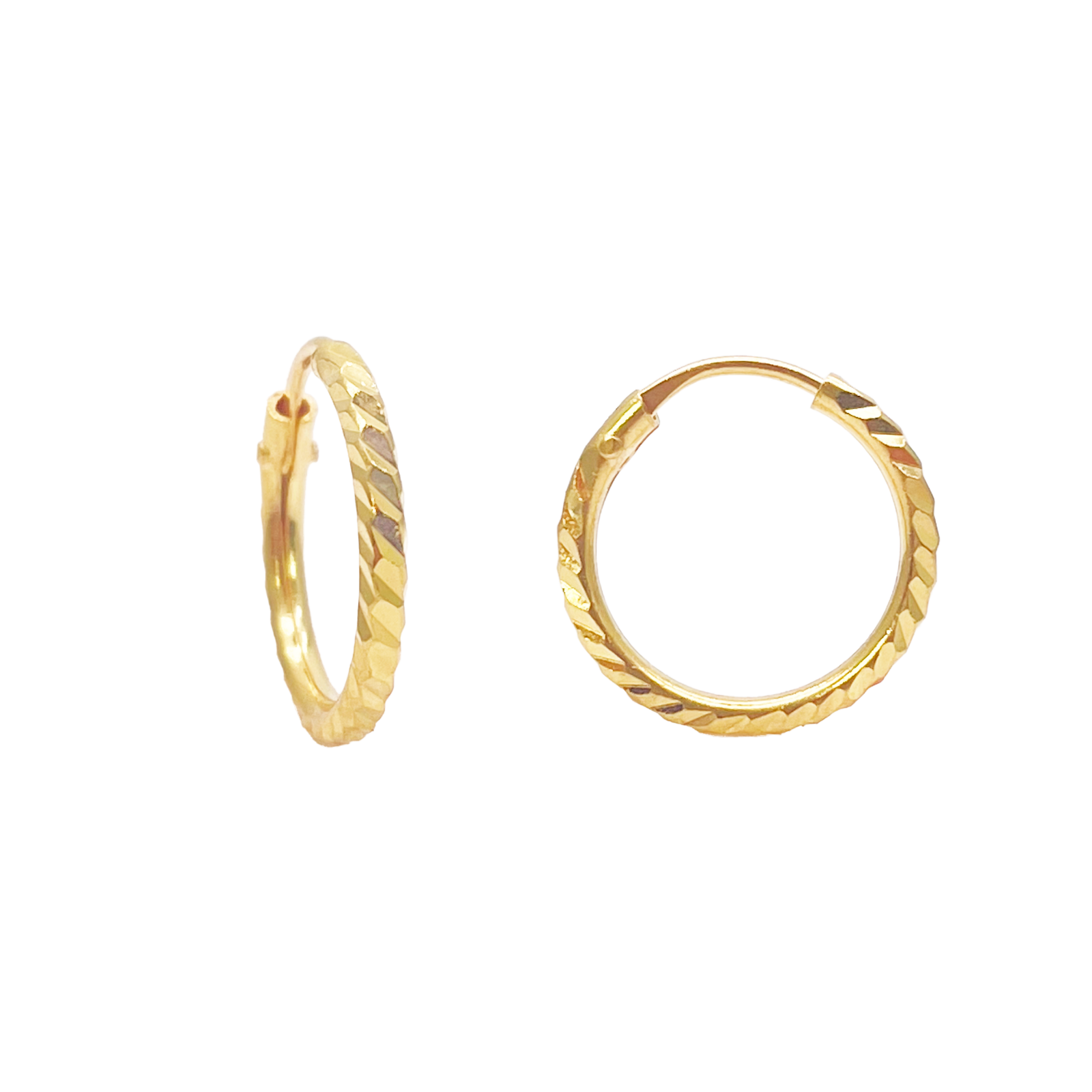 22ct Gold Hoops Diamond Cut High Polished Earrings 10.5mm Diameter 
