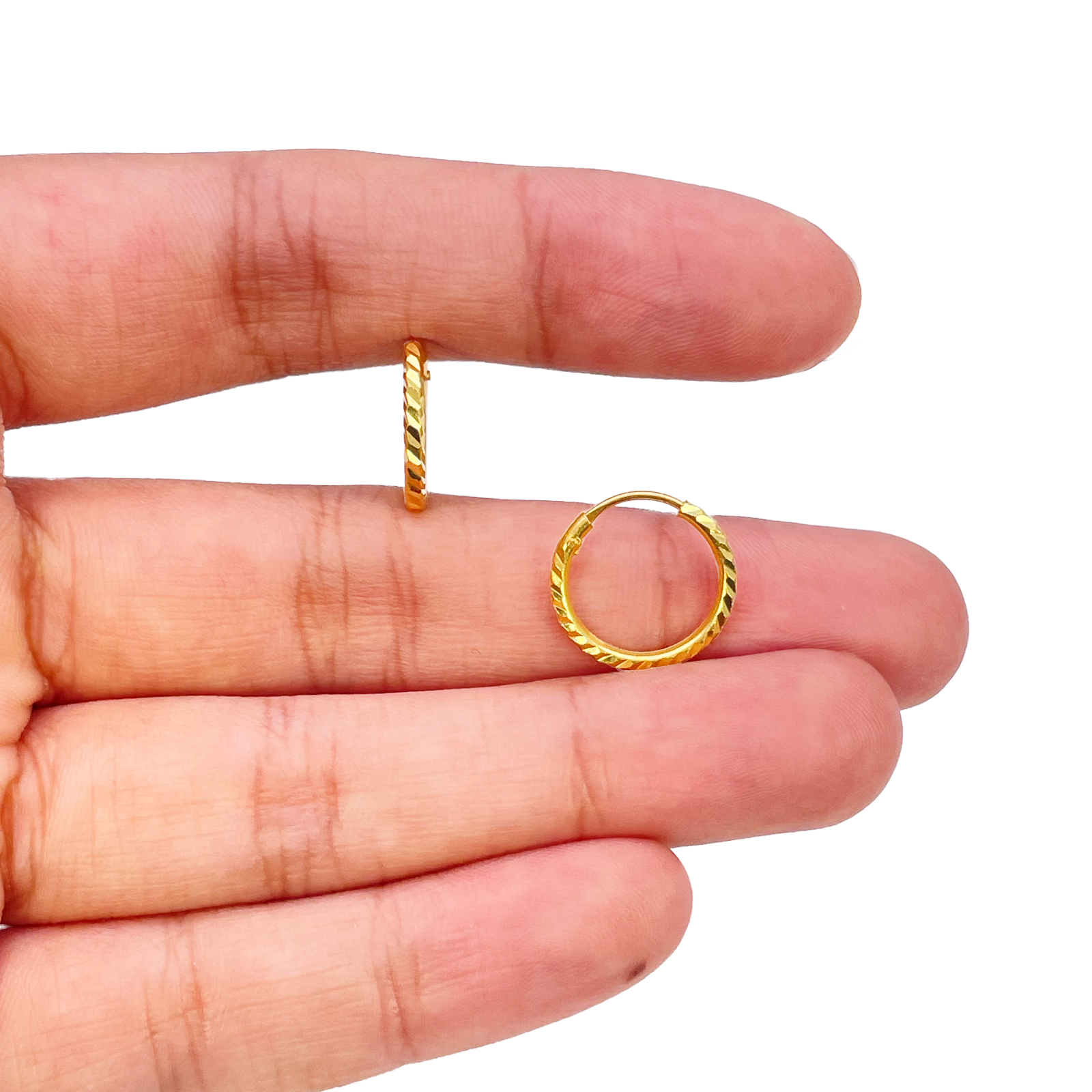 22ct Gold Hoops Diamond Cut High Polished Earrings 10.5mm Diameter 