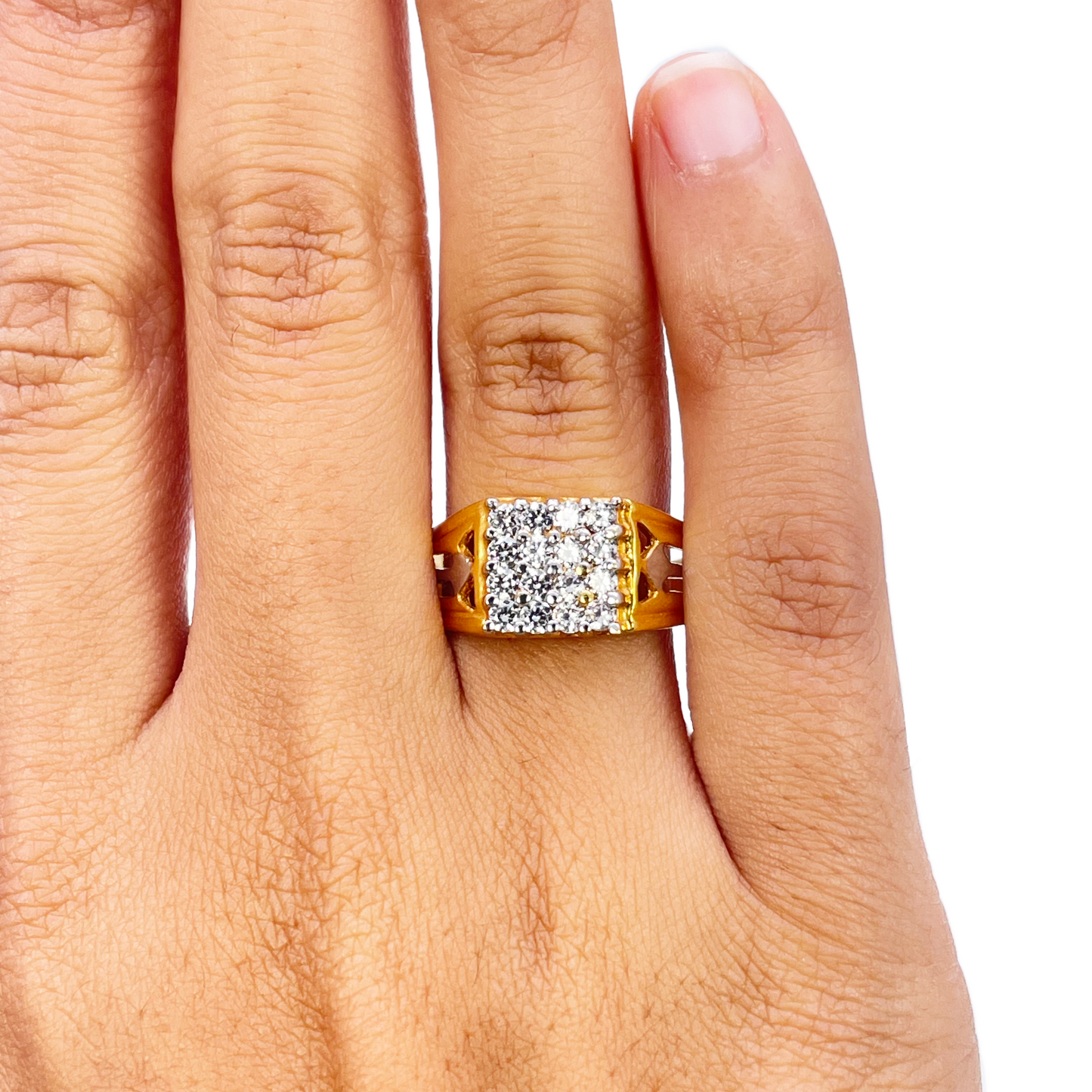 22ct Gold Square Cubic Zirconia Signet High Polished Two-Tone Men's Ring 9.5mm Width 