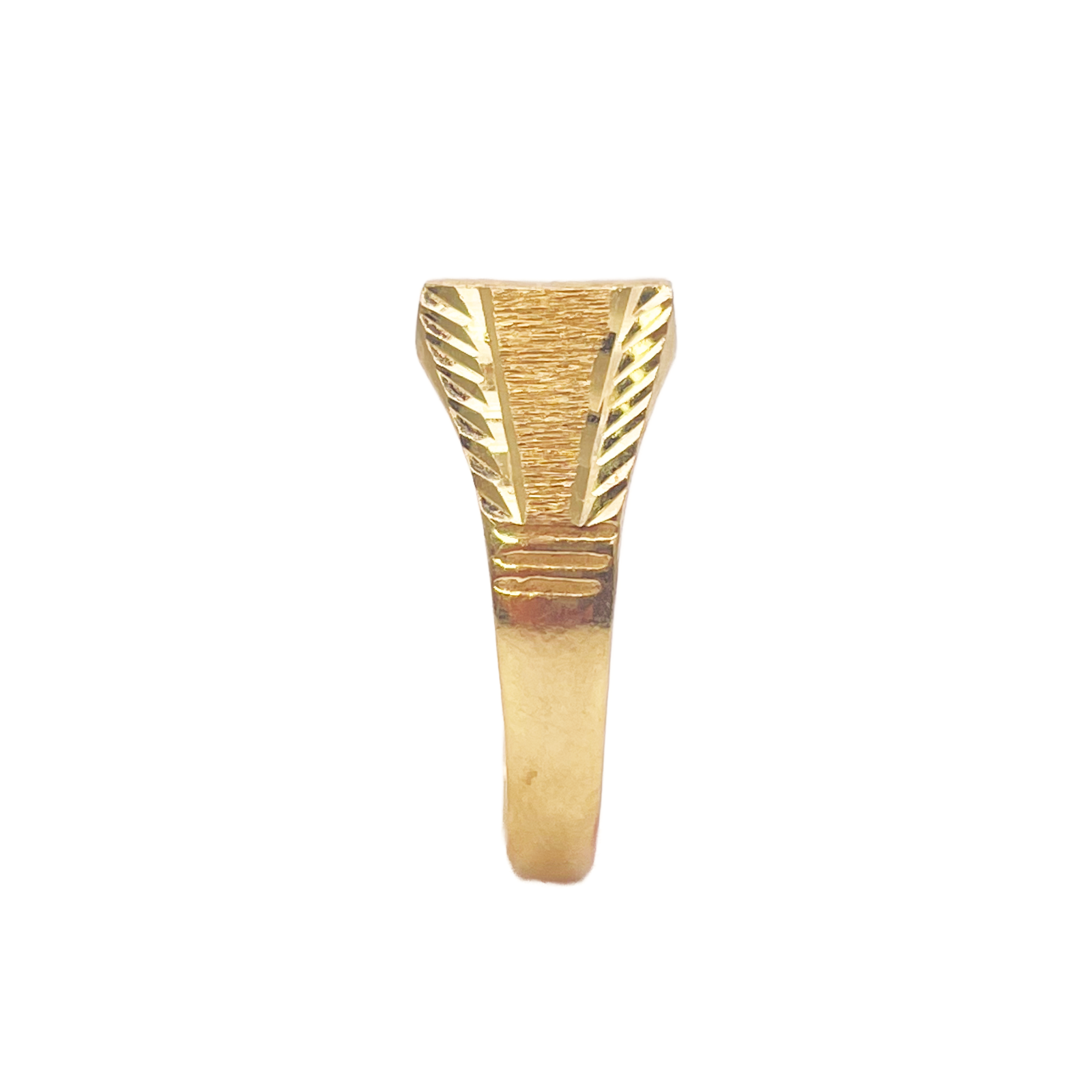 22ct Gold Square Signet Textured & High Polished Diamond Cut Ring 8.4mm Width 