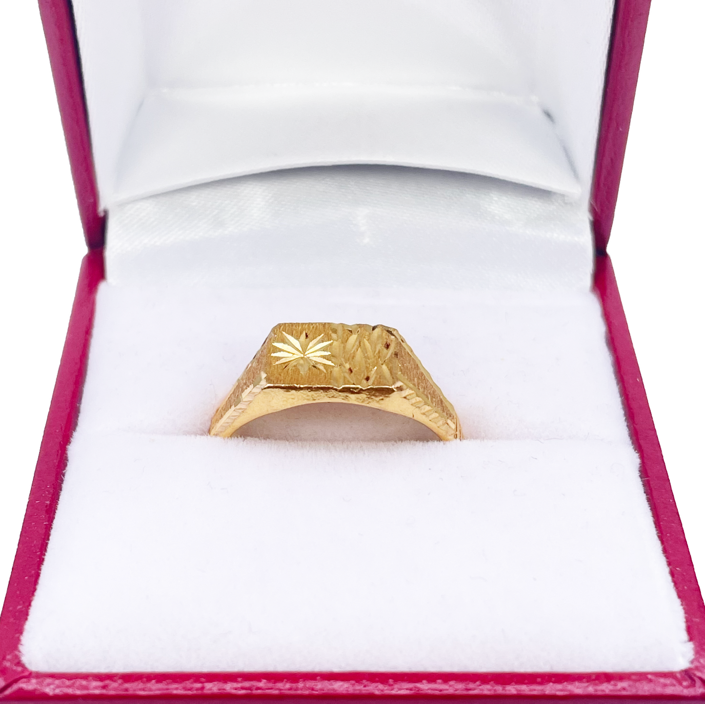 22ct Gold Square Signet Textured & High Polished Diamond Cut Ring 8.4mm Width 