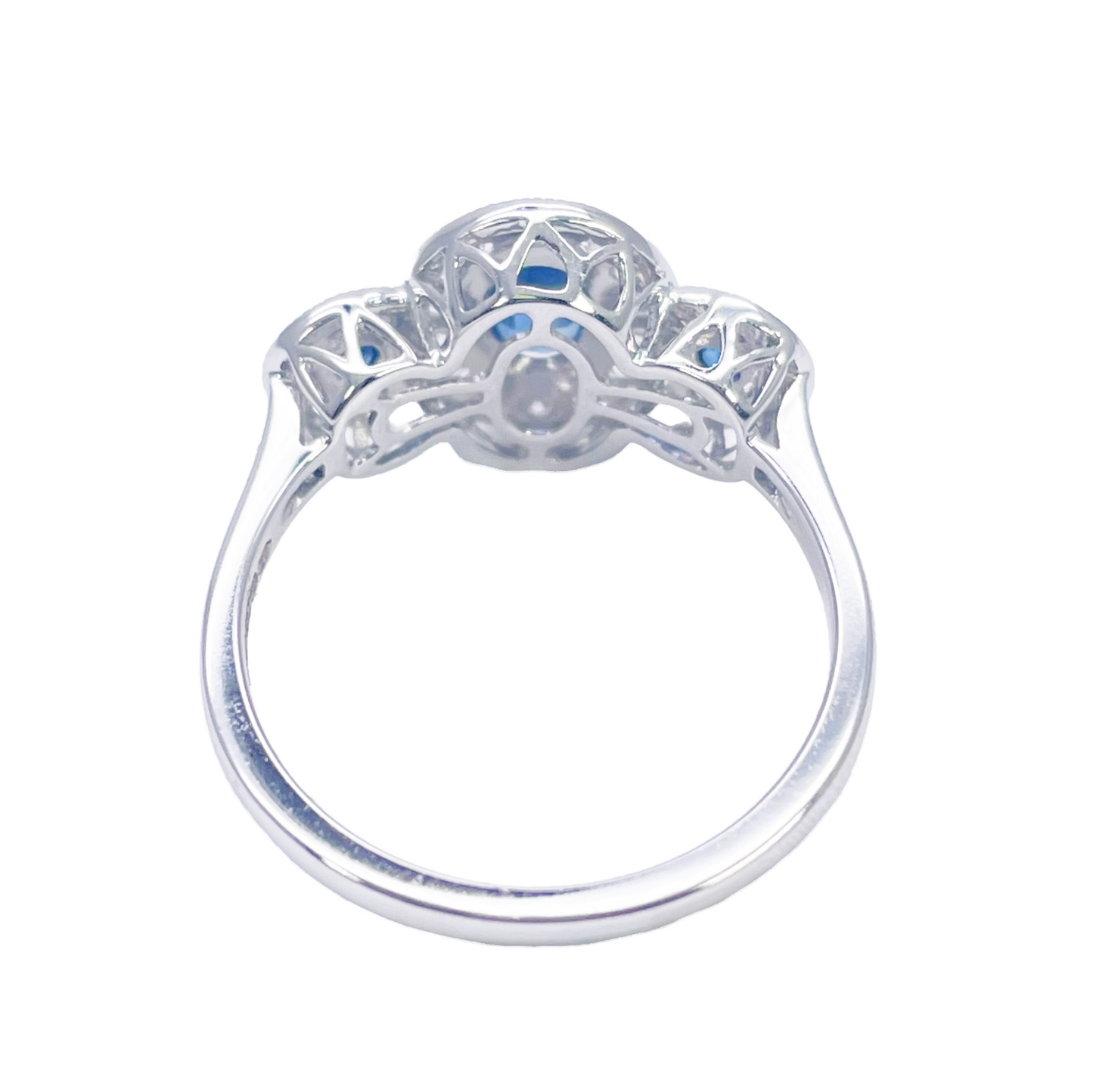 18ct Gold Natural Sapphire Diamond Halo Ring Round & Oval Cut 0.95ct  Diamond Ring