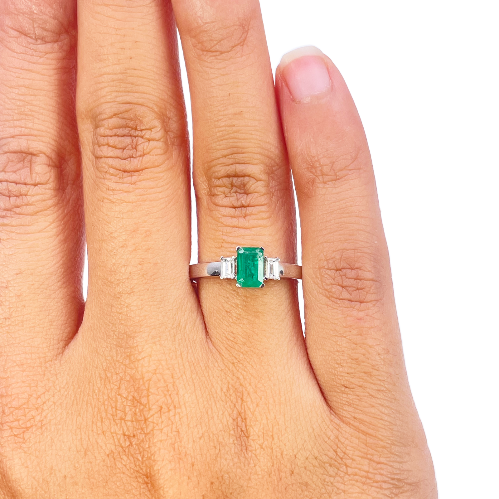 18ct Gold Emerald Diamond Ring Natural Baguette & Emerald Cut 0.75ct  Diamond Ring