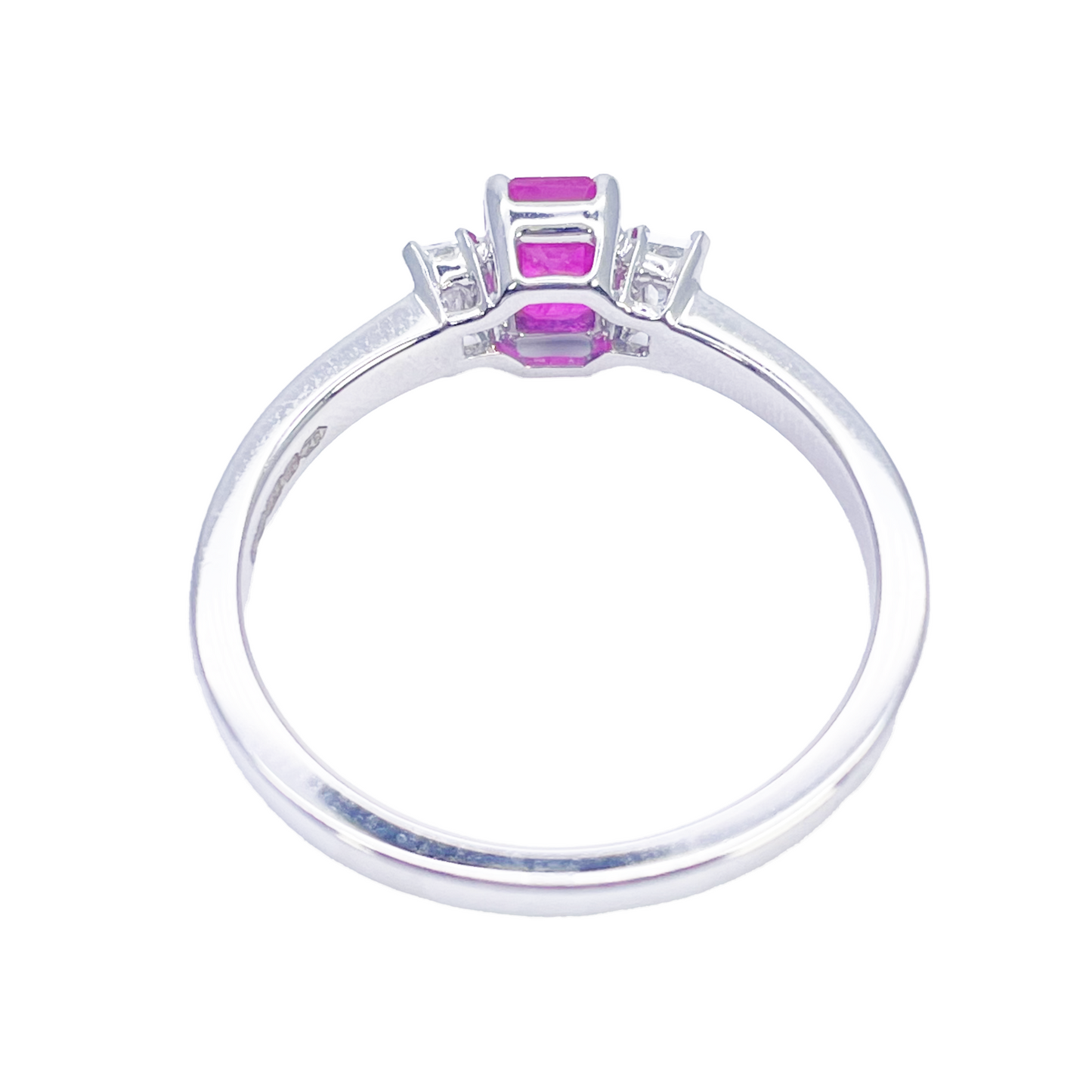 18ct Gold Ruby Diamond Ring Natural Baguette & Emerald Cut 0.85ct  Diamond Ring