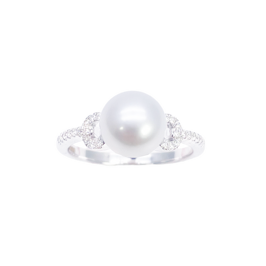 18ct Gold Freshwater Pearl Diamond Ring Natural Round 0.10ct