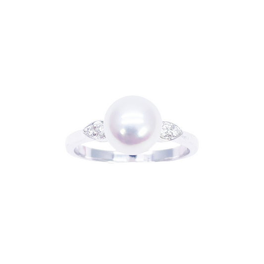 18ct Gold Freshwater Pearl Diamond Ring Natural Round 0.07ct