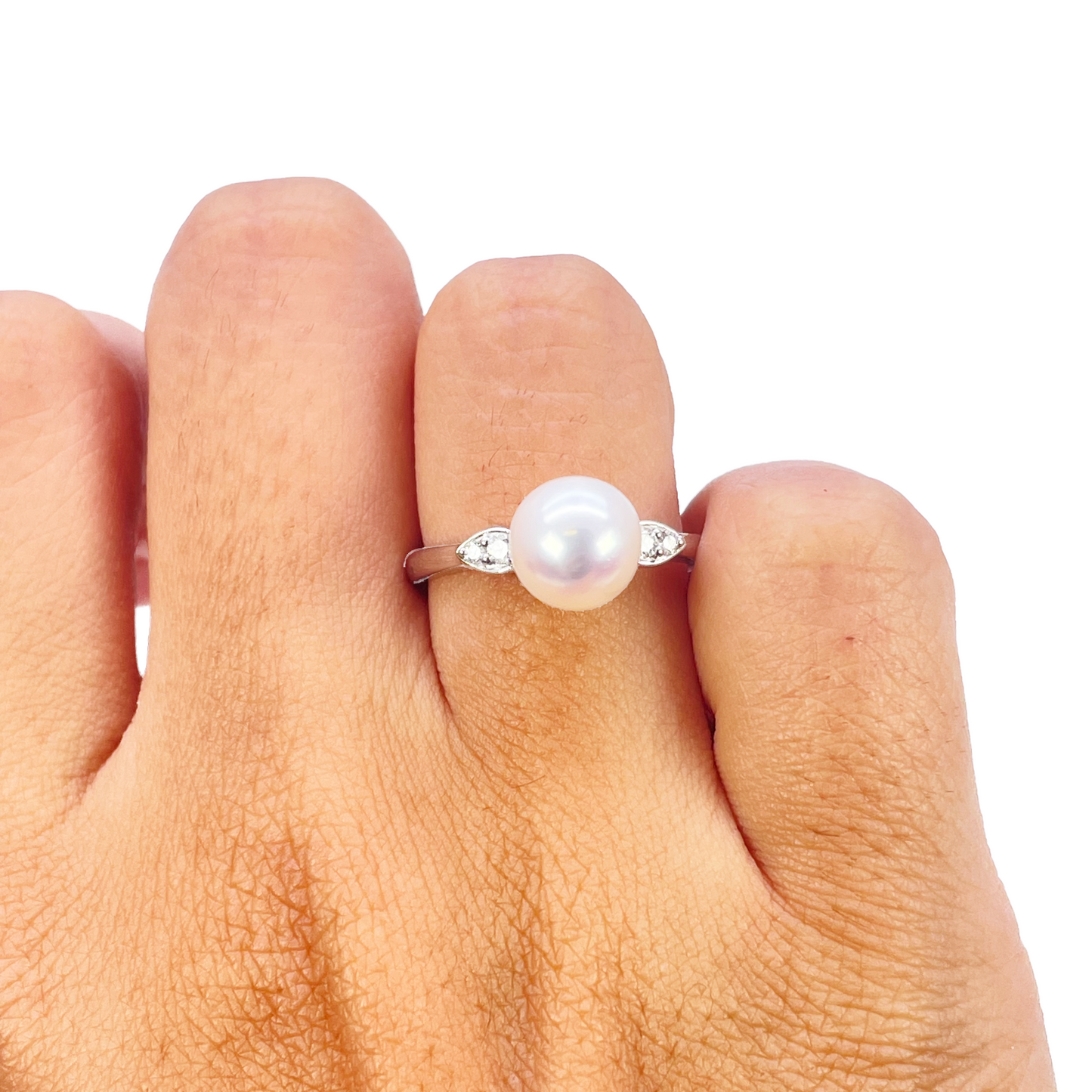 18ct Gold Freshwater Pearl Diamond Ring Natural Round 0.07ct  Diamond Ring