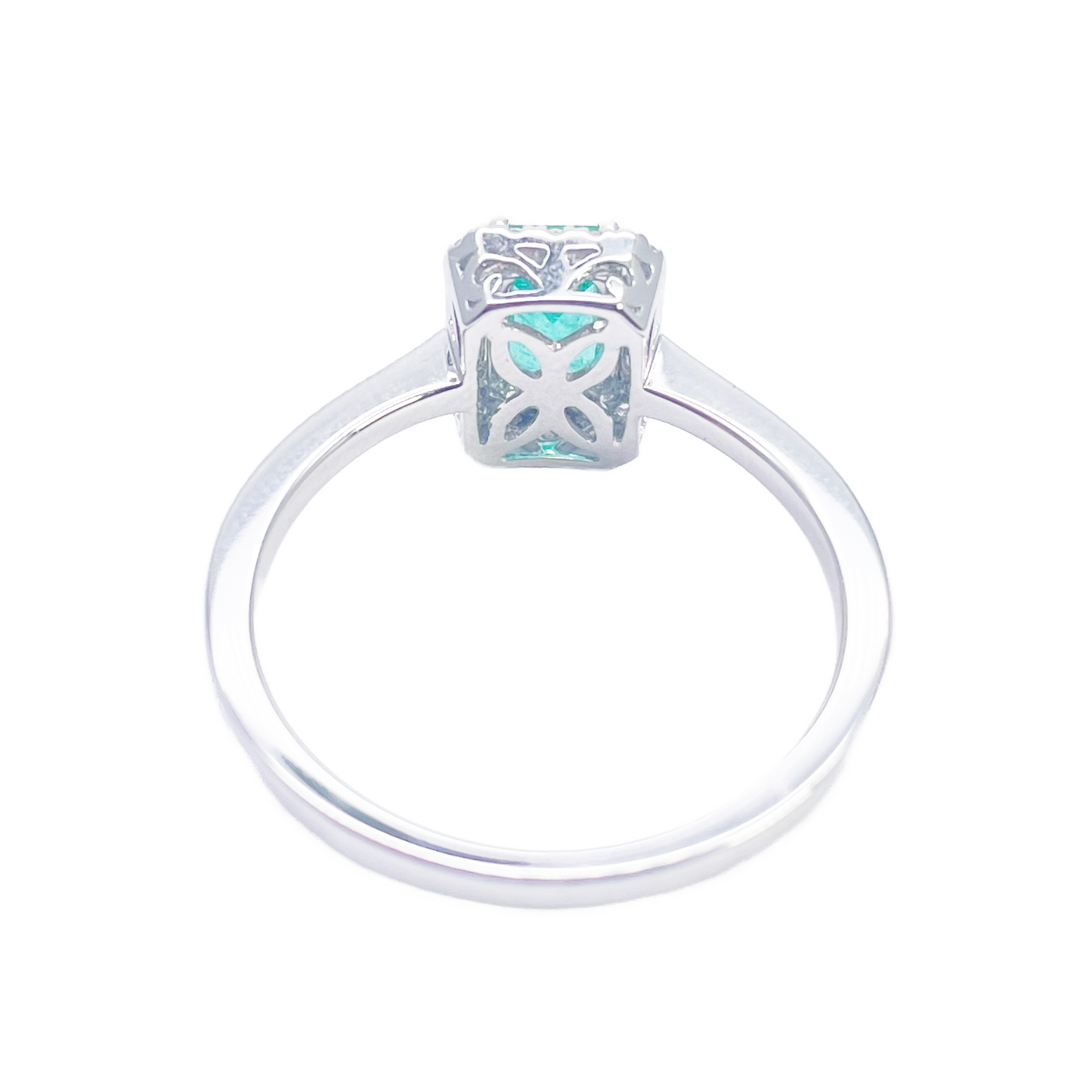 18ct Gold Natural Emerald Diamond Halo Ring Round & Emerald Cut 0.70ct  Diamond Ring