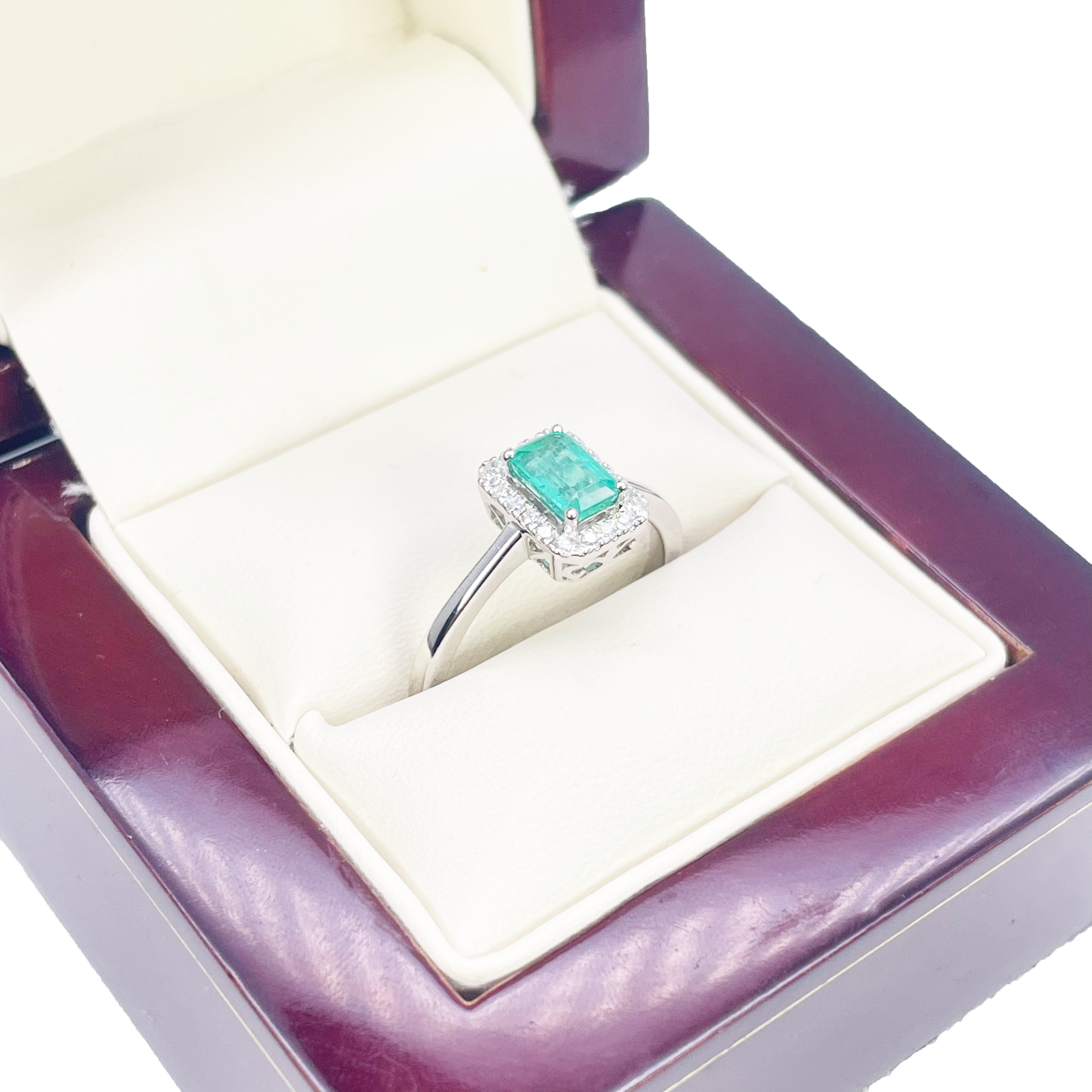 18ct Gold Natural Emerald Diamond Halo Ring Round & Emerald Cut 0.70ct  Diamond Ring