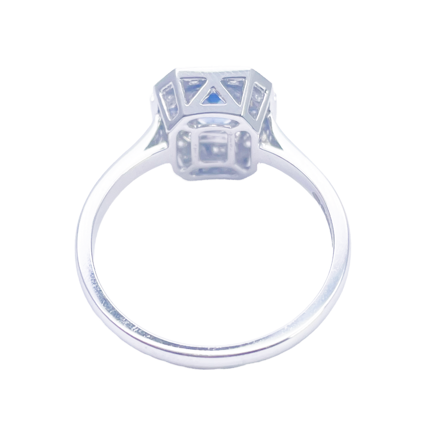 18ct Gold Natural Sapphire Diamond Halo Ring Round & Emerald Cut 1.00ct  Diamond Ring