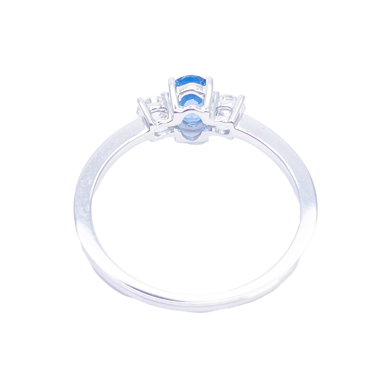 18ct Gold Natural Sapphire Diamond Three-Stone Ring Round & Oval Cut 0.65ct  Diamond Ring