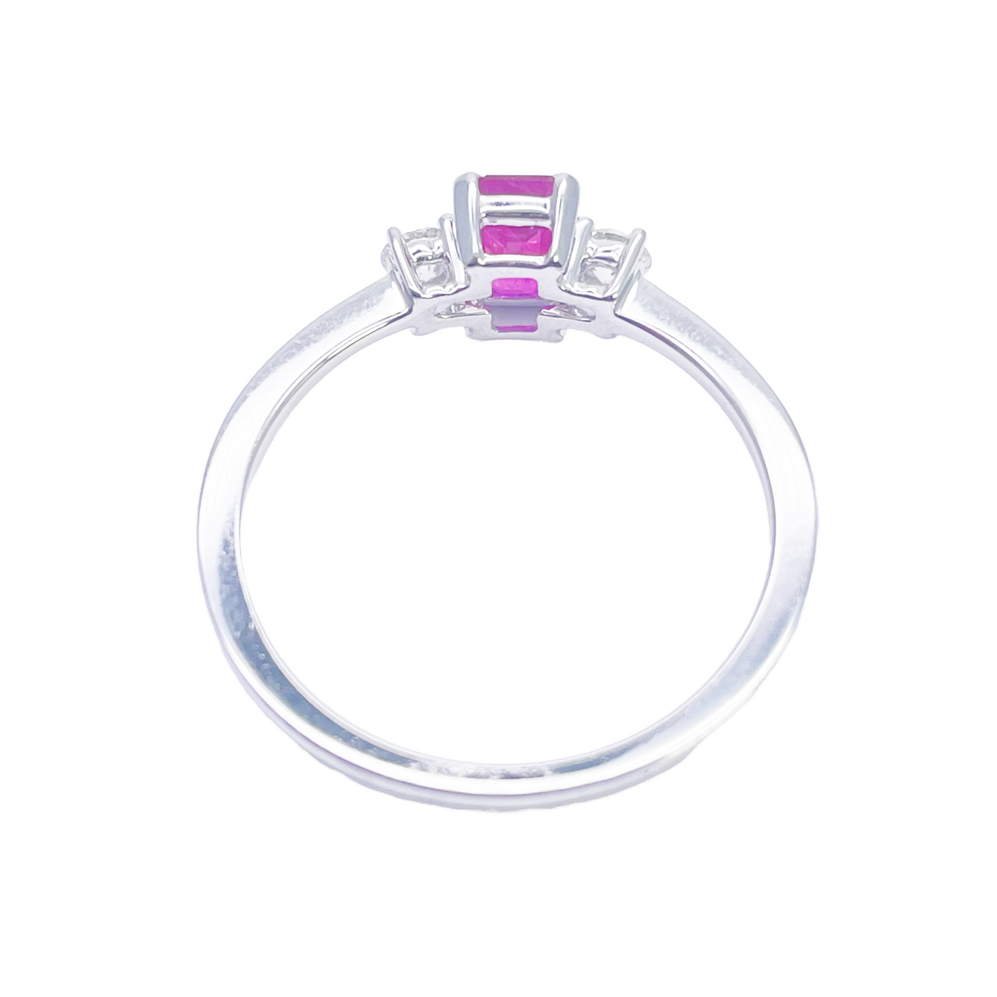 18ct Gold Ruby Diamond Ring Natural Round & Emerald Cut Three-Stone 0.75ct  Diamond Ring