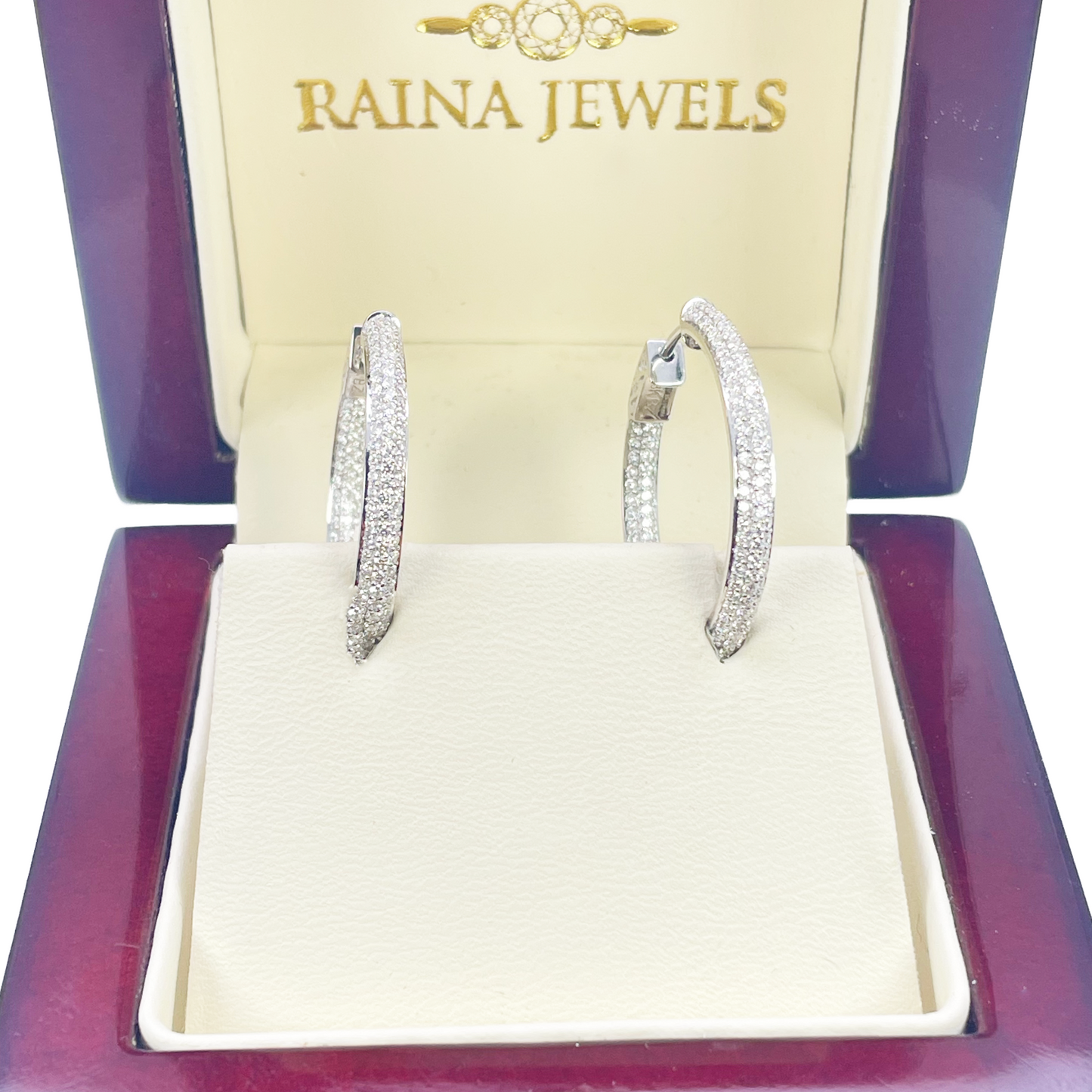 18ct Gold Diamond Hoops 1.55ct Natural Diamond Huggies Earrings 22.5mm Diameter 