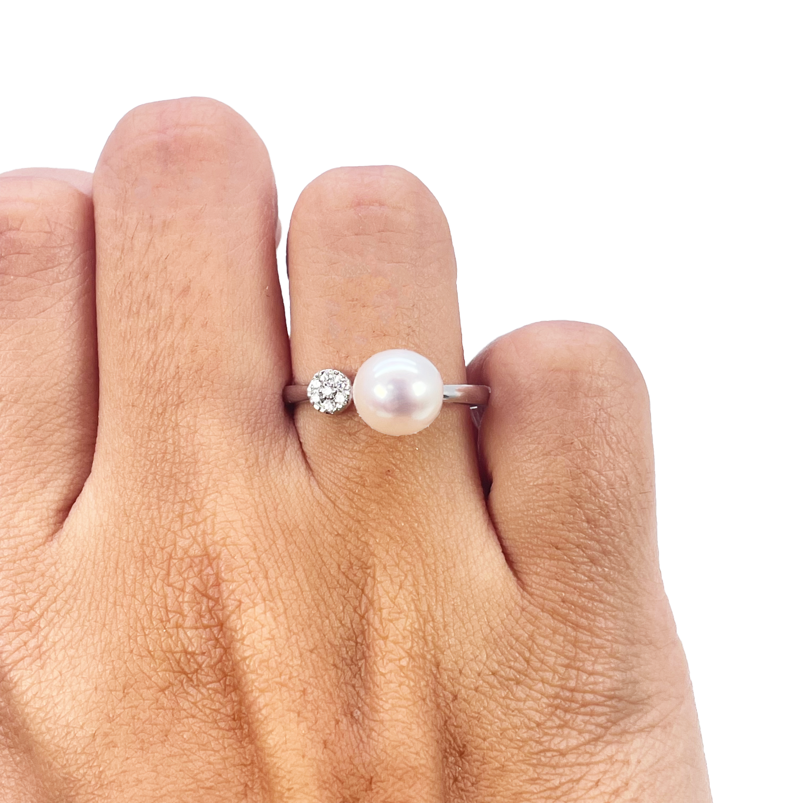 18ct Gold Freshwater Pearl Diamond Ring Natural Round 0.05ct  Diamond Ring