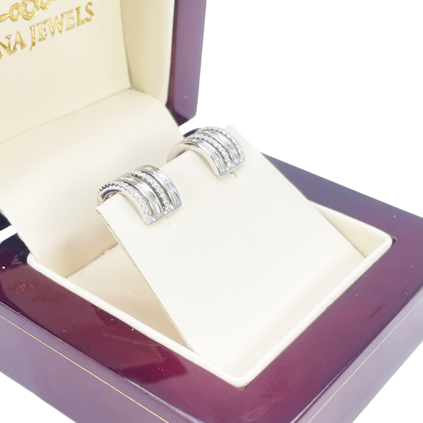 18ct Gold Diamond Hoop 0.55ct Natural Baguette & Round Huggie Earrings 9mm 