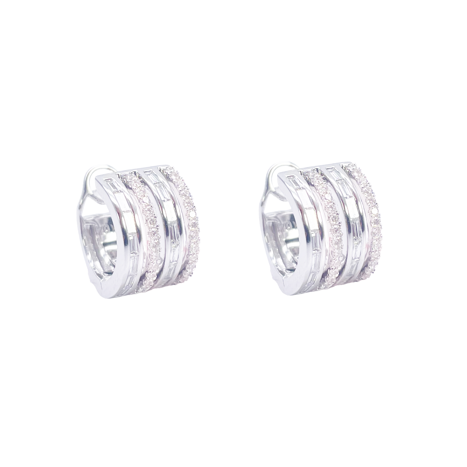 18ct Gold Diamond Hoop 0.55ct Natural Baguette & Round Huggie Earrings 9mm 