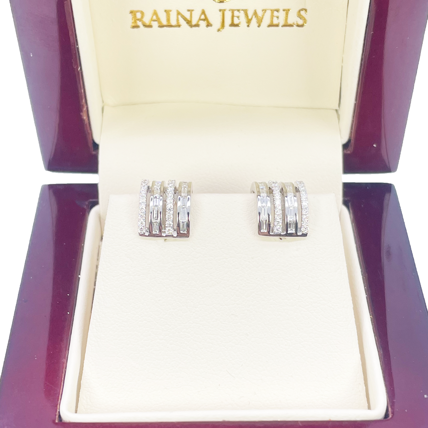 18ct Gold Diamond Hoop 0.55ct Natural Baguette & Round Huggie Earrings 9mm 