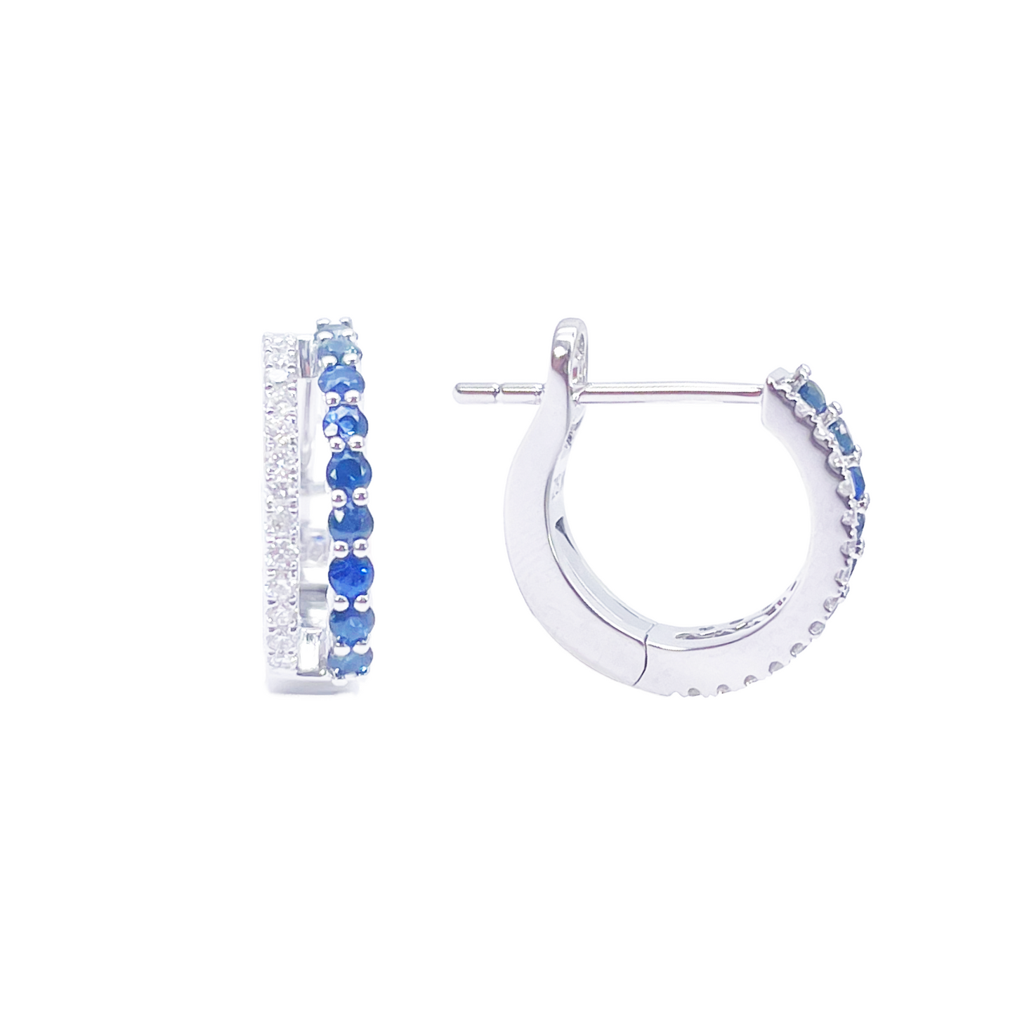 18ct Gold Diamond & Sapphire Hoop Natural 0.40ct Huggies Earrings 9mm Diameter 