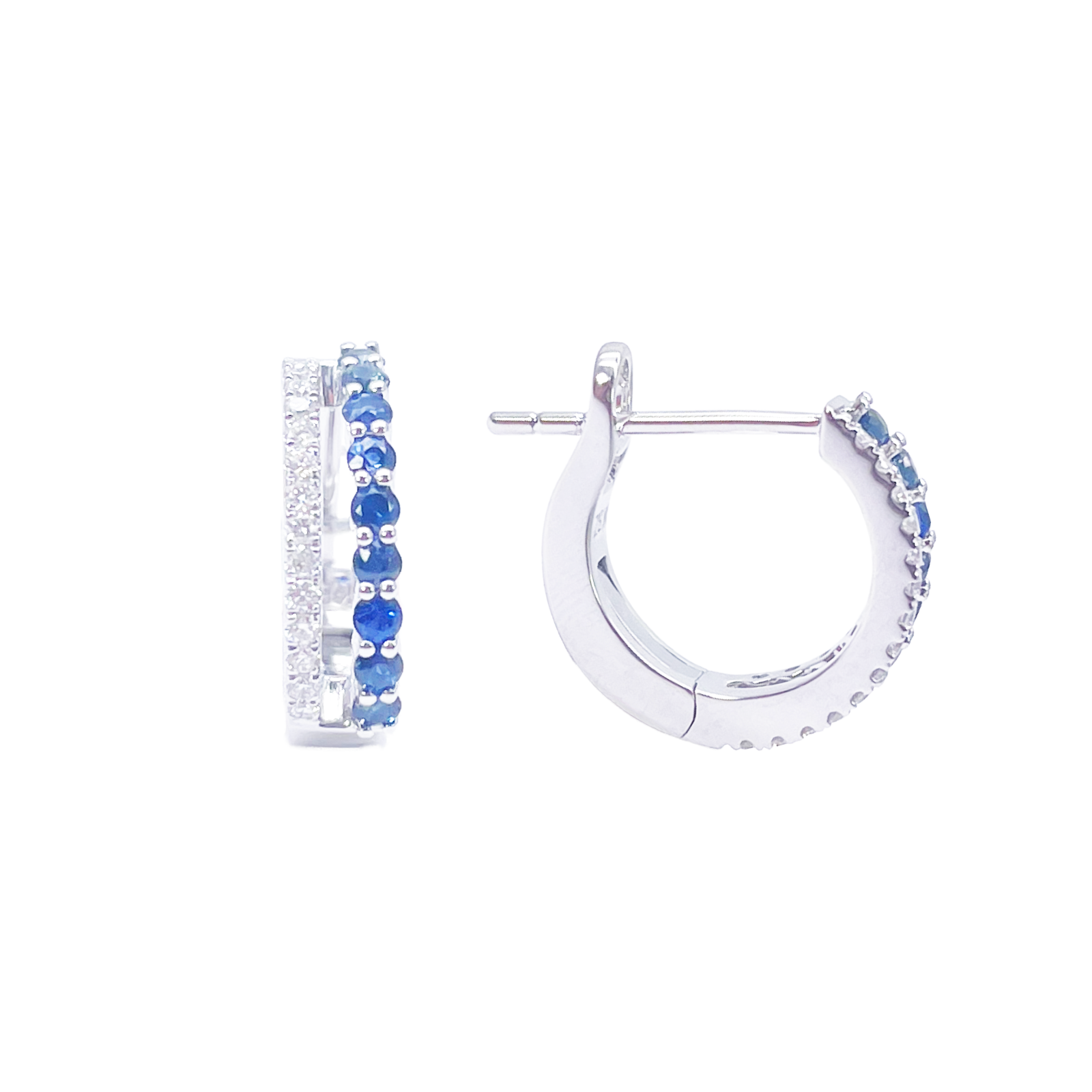 18ct Gold Diamond & Sapphire Hoop Natural 0.40ct Huggies Earrings 9mm Diameter 